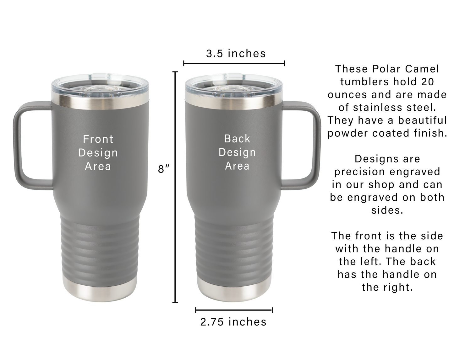 20oz Travel Mug with Handle – Laser Engraved American Flag