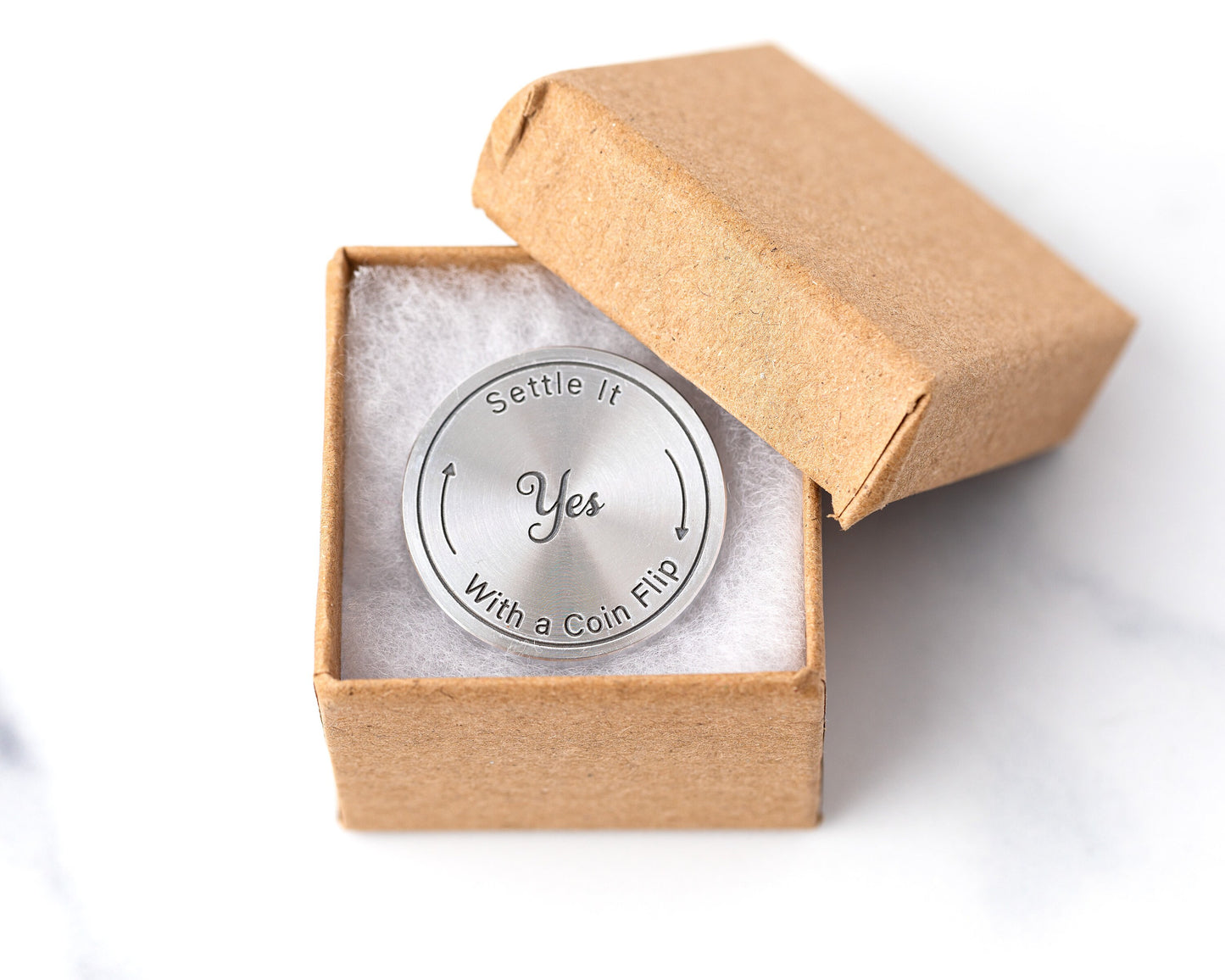 Yes or No Flip Coin – Engraved Aluminum Decision Maker