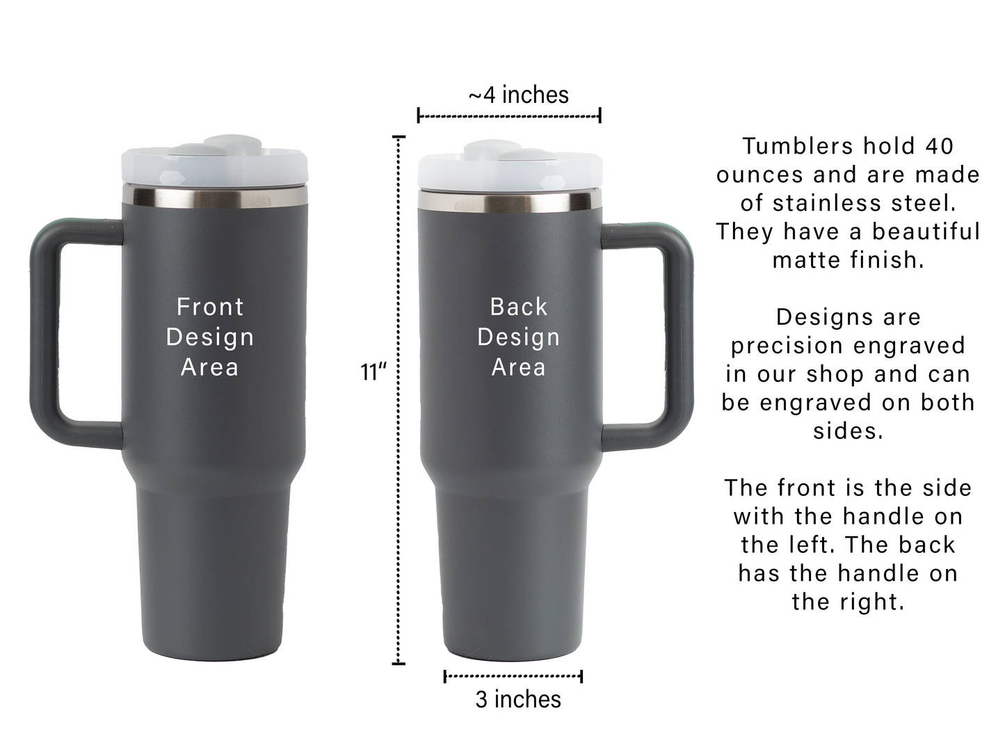 40oz Tumbler with Handle Laser Engraved with Custom "Home Sweet Home" City, State & Zip