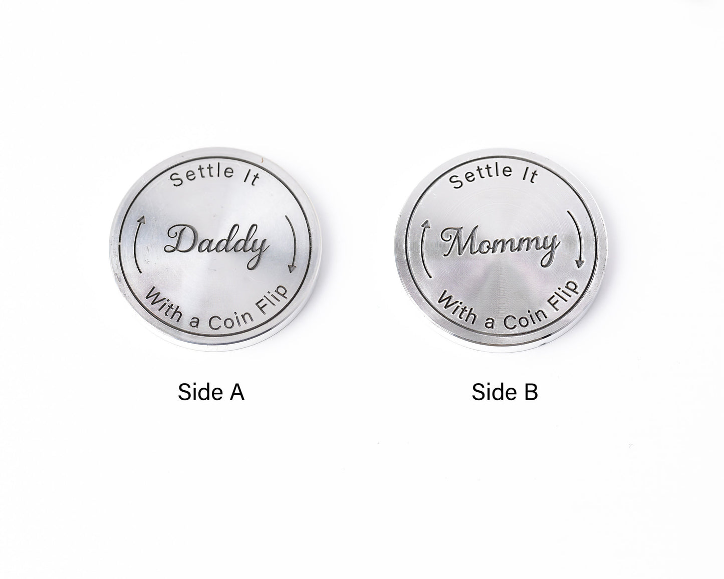 Mommy vs Daddy Flip Coin – Engraved Aluminum Gift for New Parents