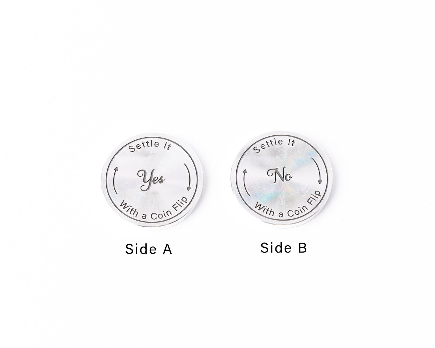 Yes or No Flip Coin – Engraved Aluminum Decision Maker