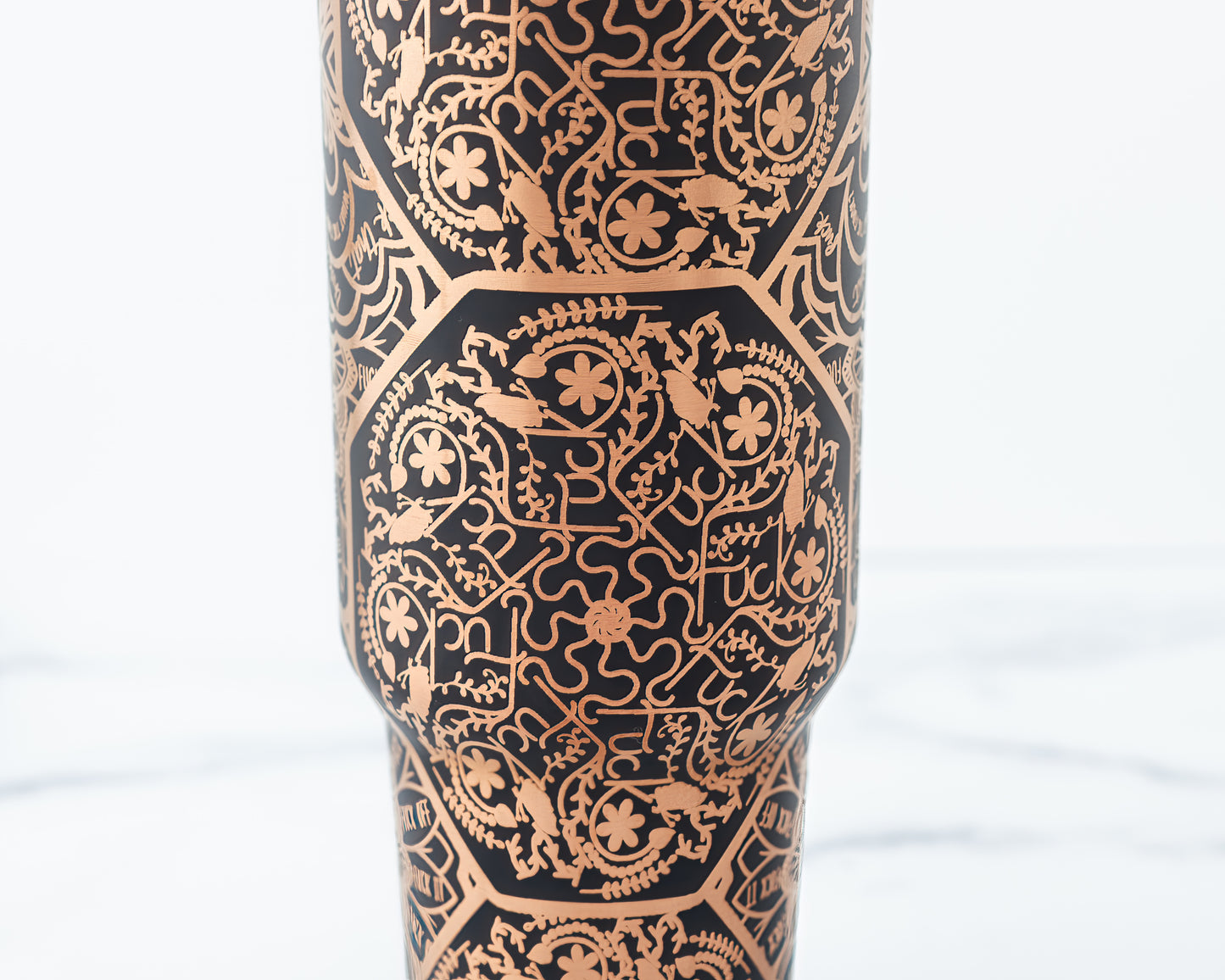 40oz Black or Cream Tumbler with Handle Laser Engraved with Hidden Cuss Word (f*ck) Mandala