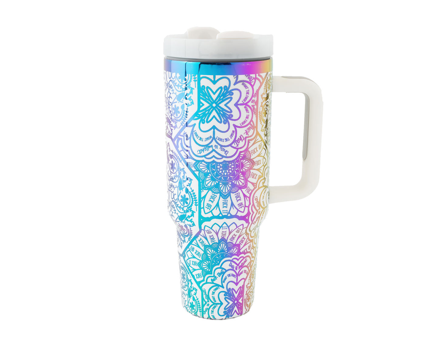 40oz Tumbler with Handle Laser Engraved with Mandala Hidden Swear Word (f*ck)