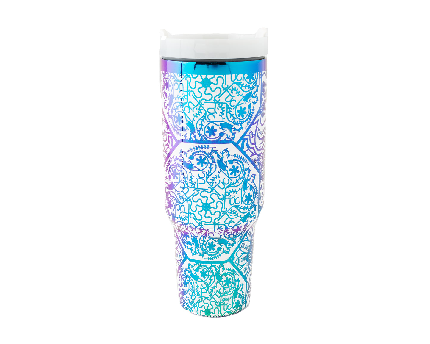 40oz Tumbler with Handle Laser Engraved with Mandala Hidden Swear Word (f*ck)