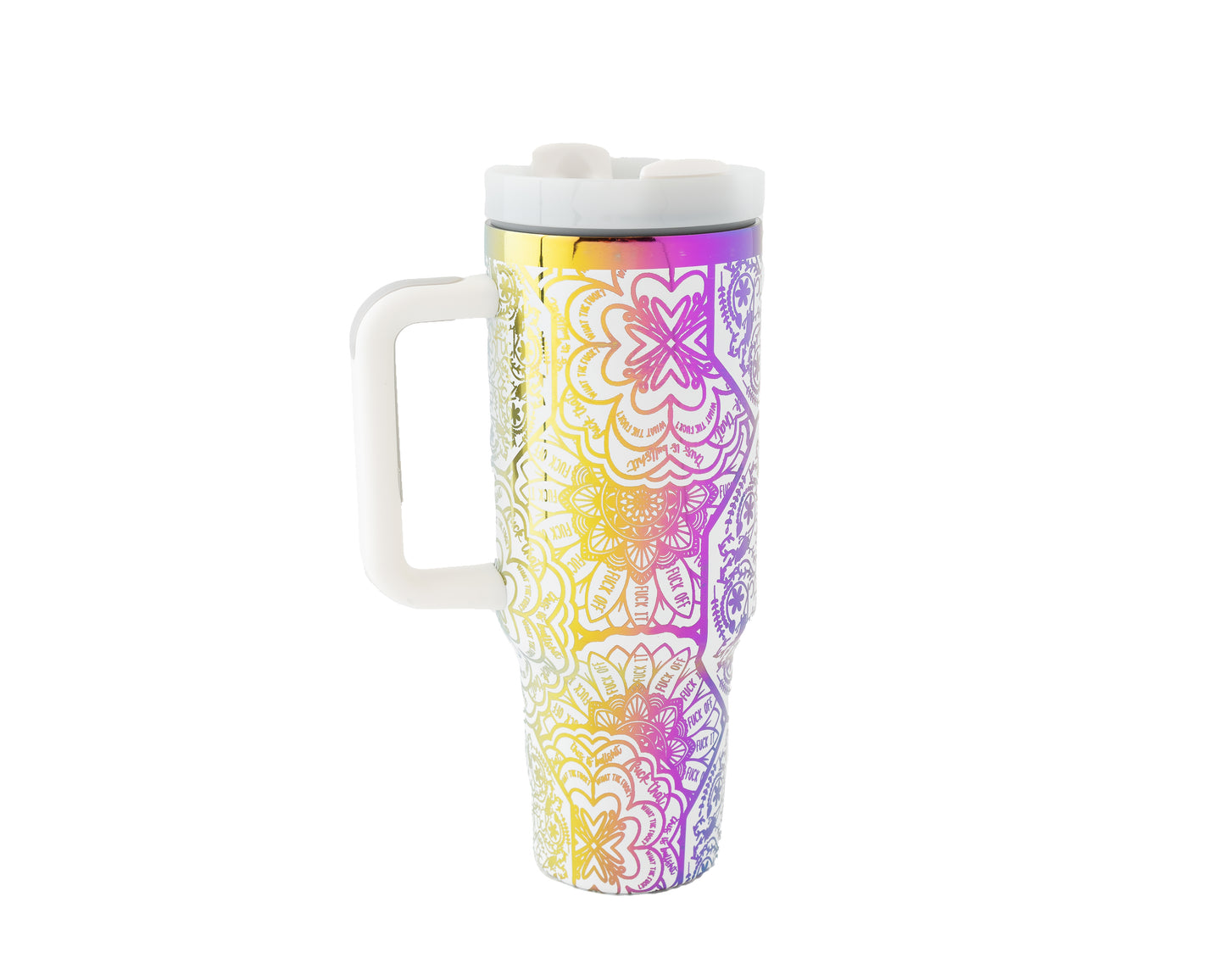 40oz Tumbler with Handle Laser Engraved with Mandala Hidden Swear Word (f*ck)