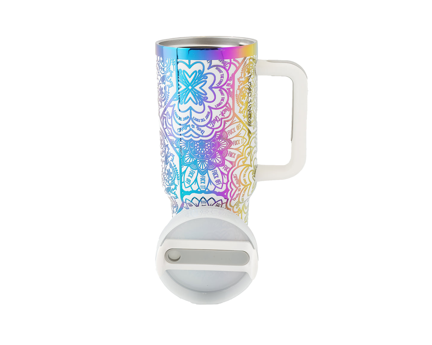 40oz Tumbler with Handle Laser Engraved with Mandala Hidden Swear Word (f*ck)
