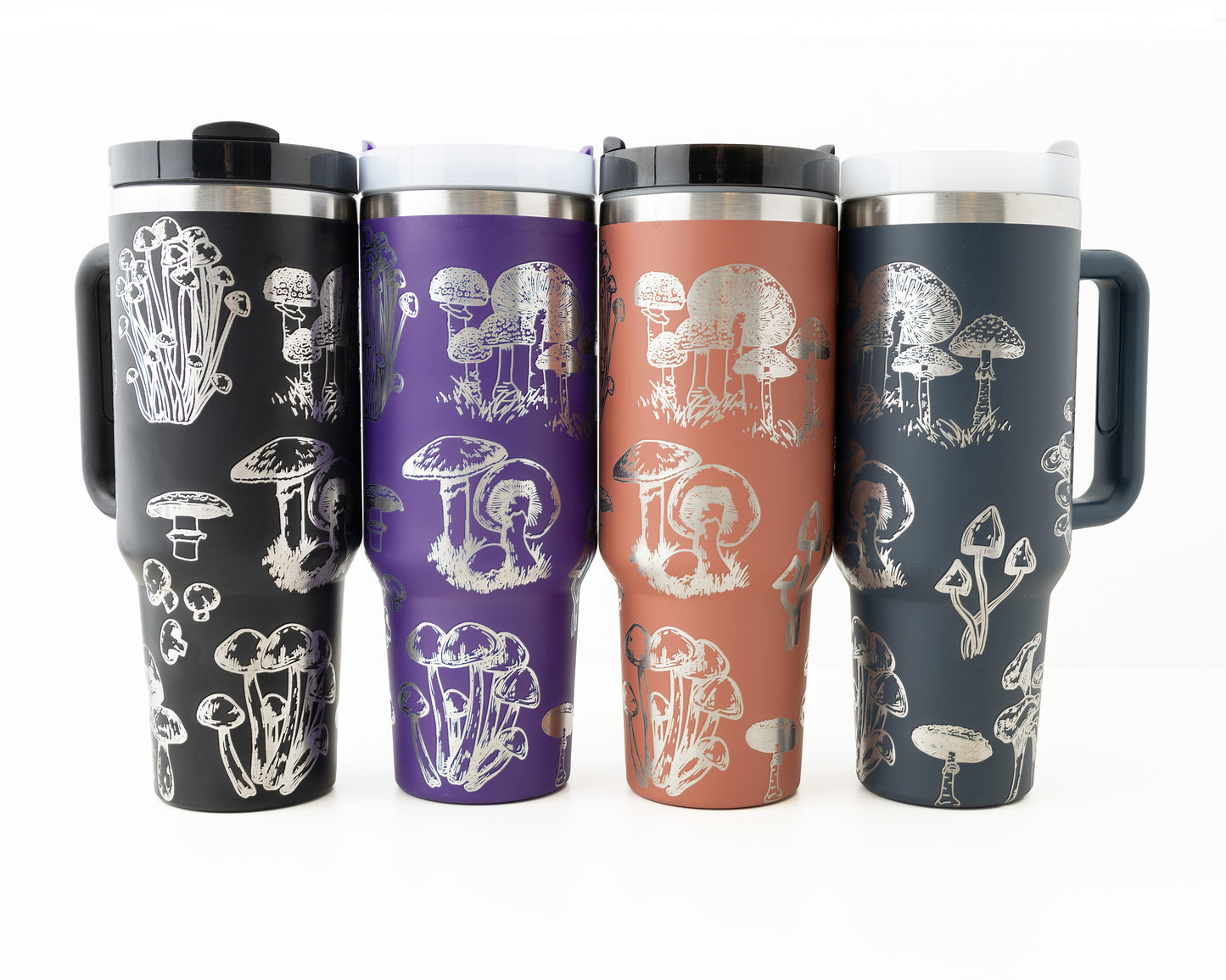 40oz Tumbler with Handle Laser Engraved with Mushroom Design