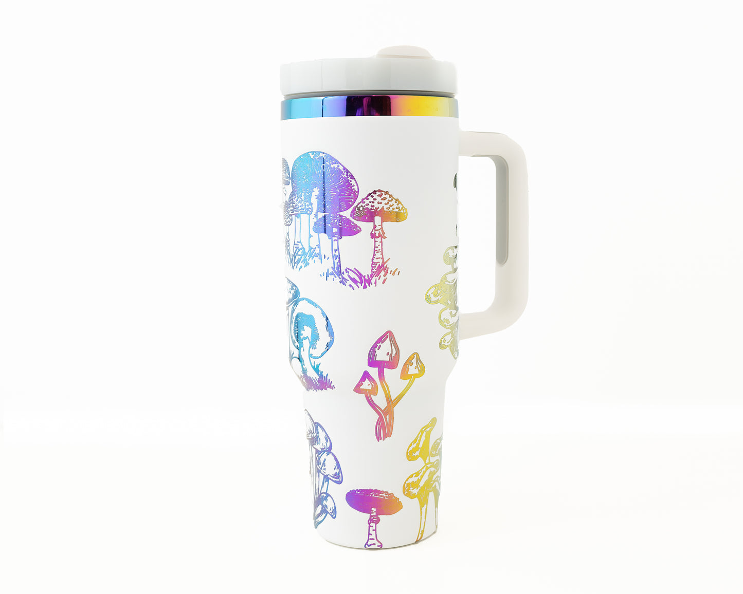 40oz Tumbler with Handle Laser Engraved with Mushroom Design