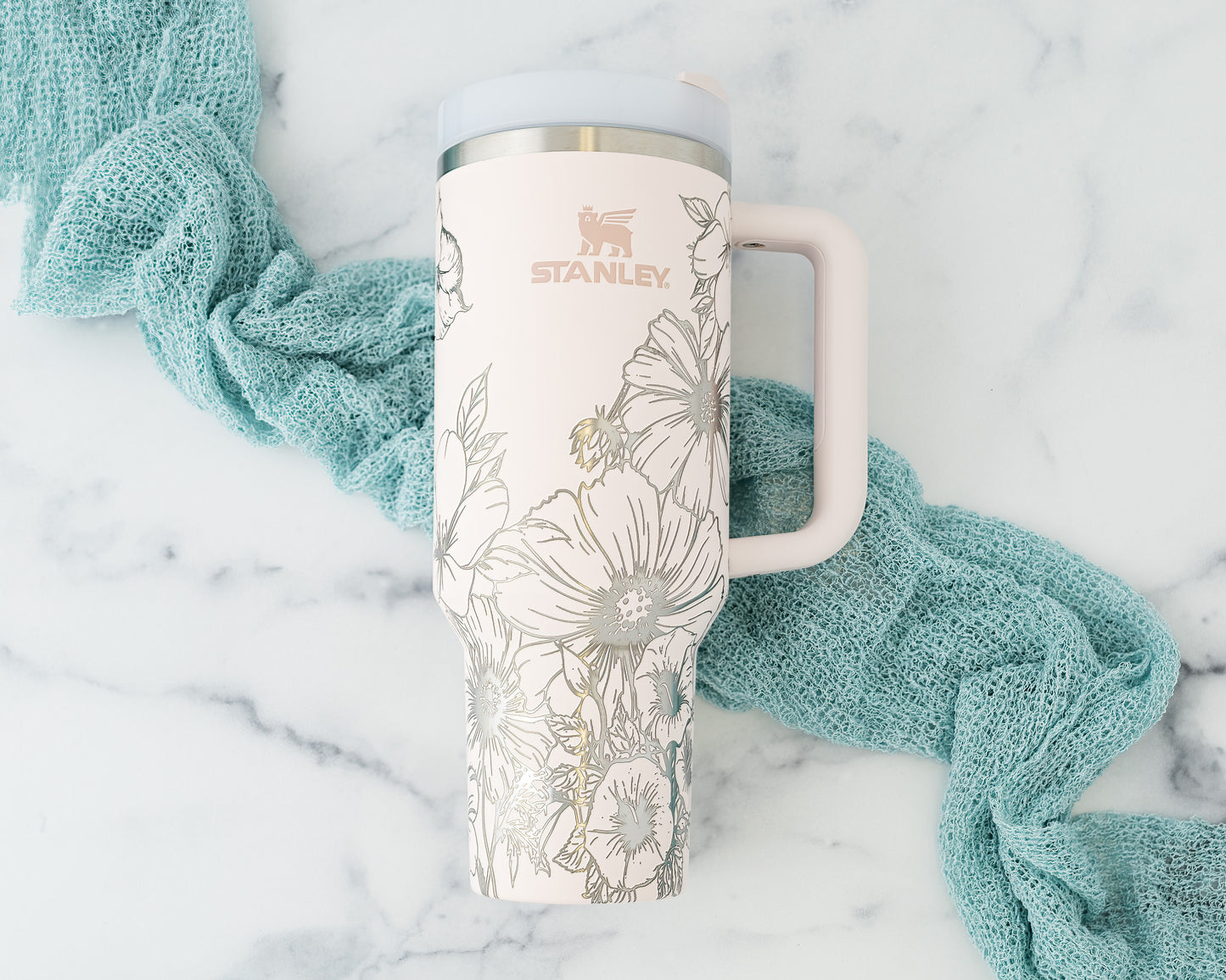 30oz Stanley Tumbler – Laser Engraved with Cosmos, Violets & Morning Glories | Floral Wrap Gift for Garden Lovers