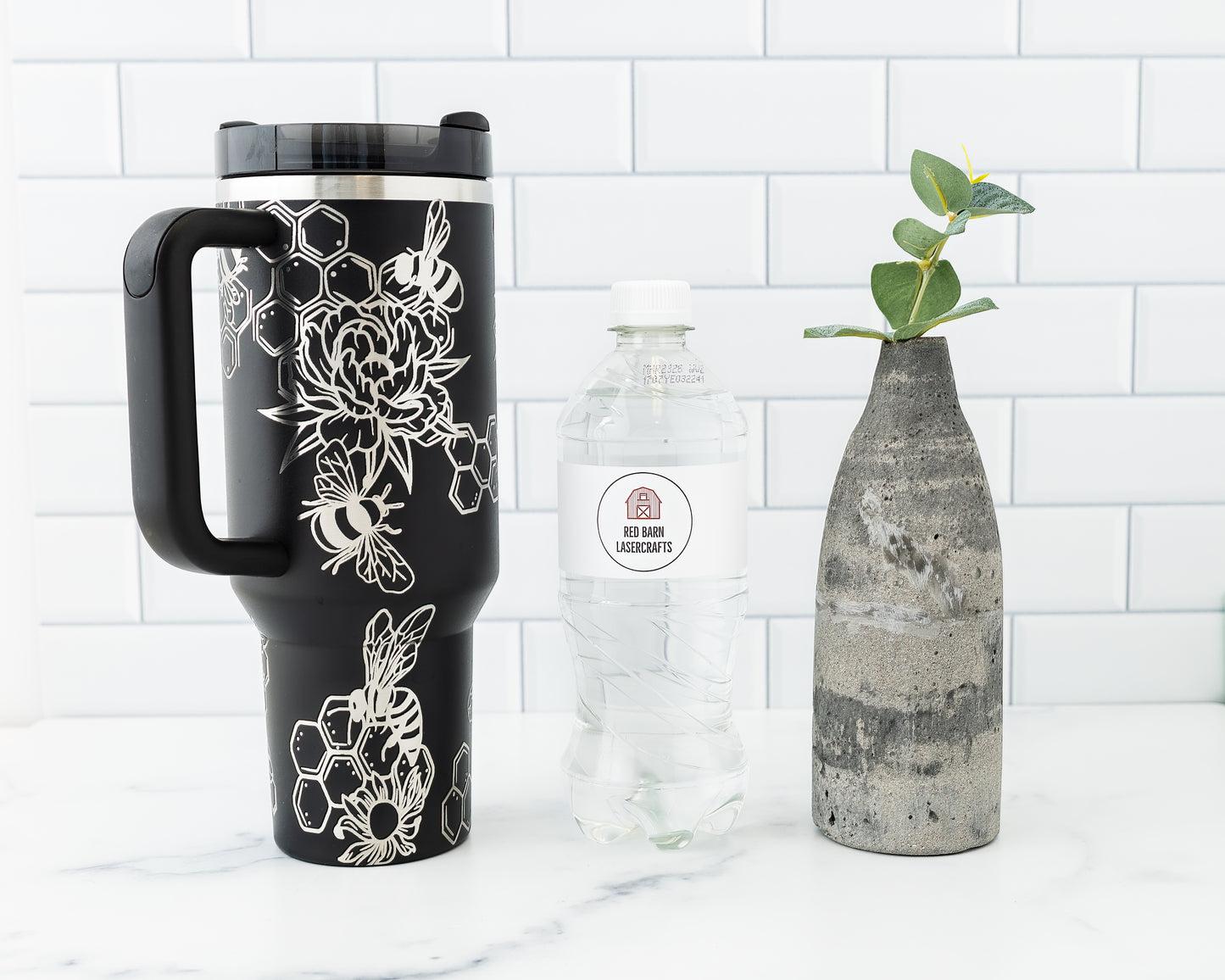 30oz Stanley Tumbler with Handle – Laser Engraved Bumble Bee & Honeycomb Design | Nature Lover or Gardener Gift