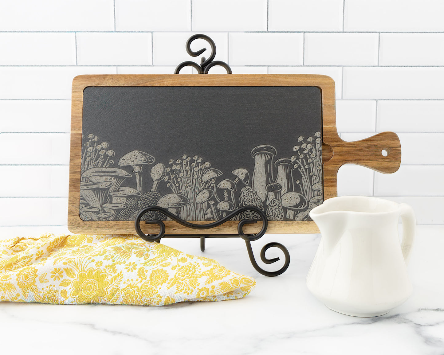 Mushroom Slate & Acacia Cheese Board – Engraved Charcuterie Gift for Hosts or Food Lovers