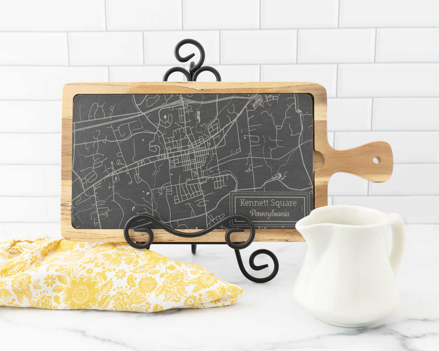 Custom City Map Slate & Acacia Serving Board – Personalized Charcuterie Gift for Hosts or Travelers