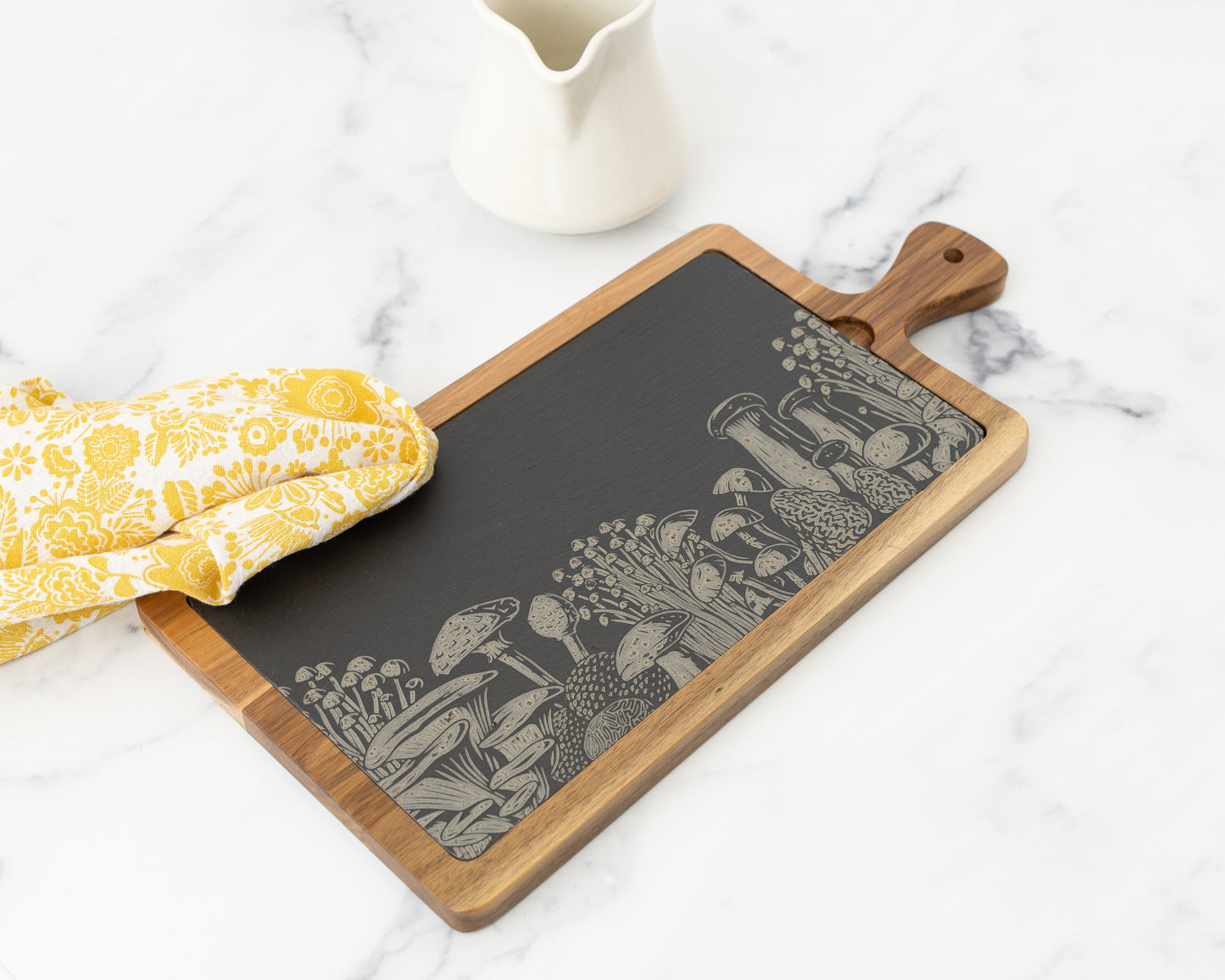 Mushroom Slate & Acacia Cheese Board – Engraved Charcuterie Gift for Hosts or Food Lovers