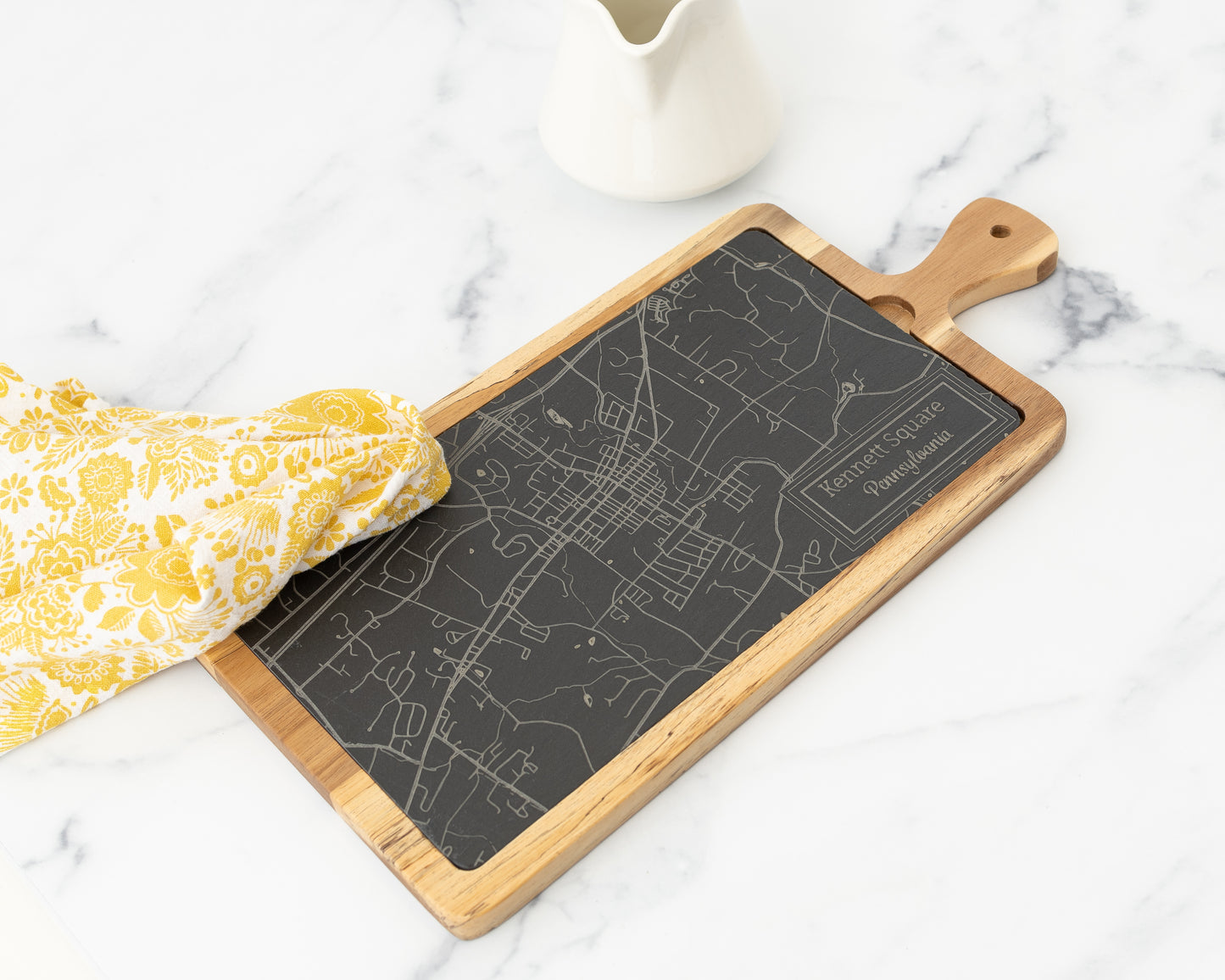 Custom City Map Slate & Acacia Serving Board – Personalized Charcuterie Gift for Hosts or Travelers