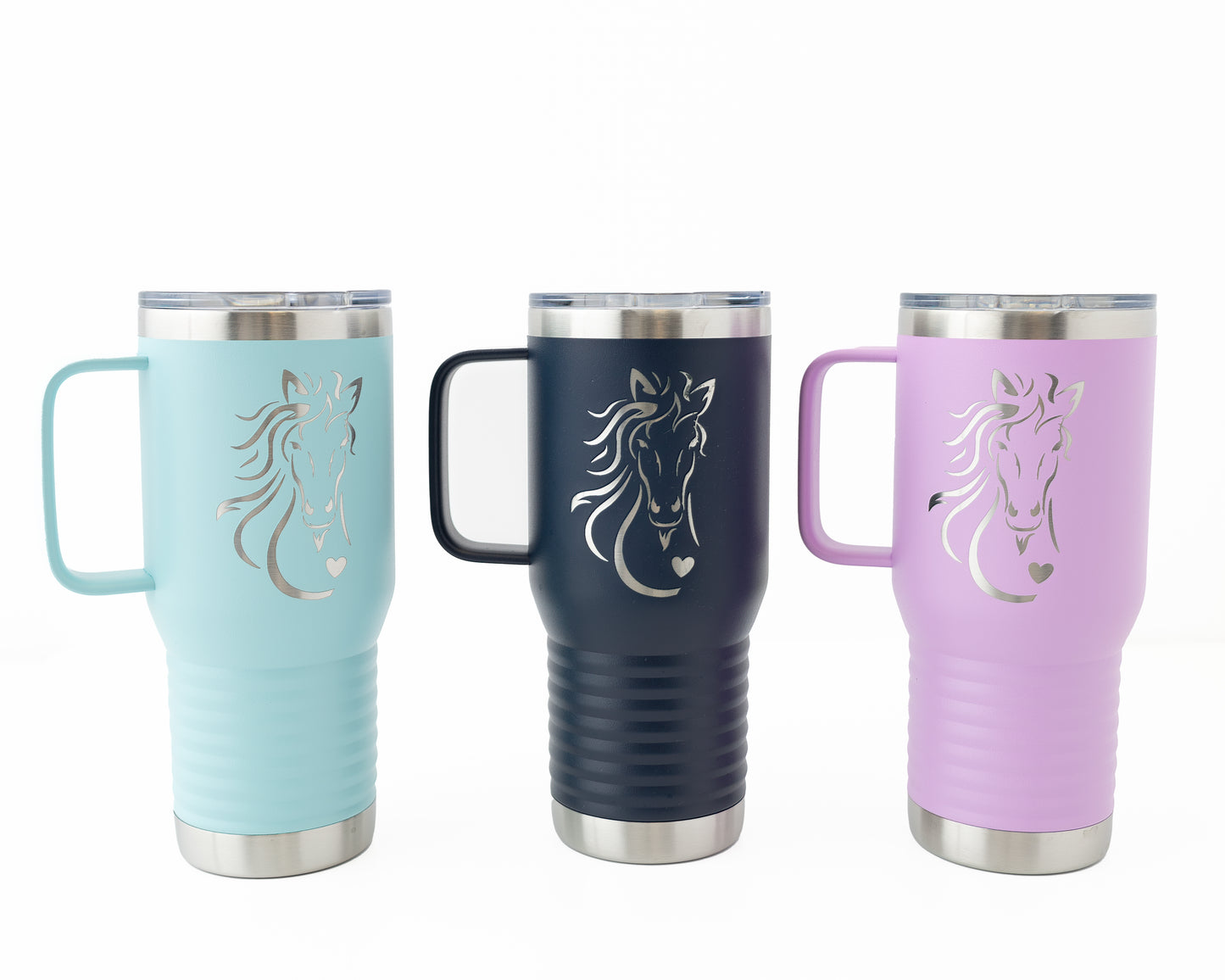 20oz Tumbler with Handle – Laser Engraved Horse Design for Equestrians