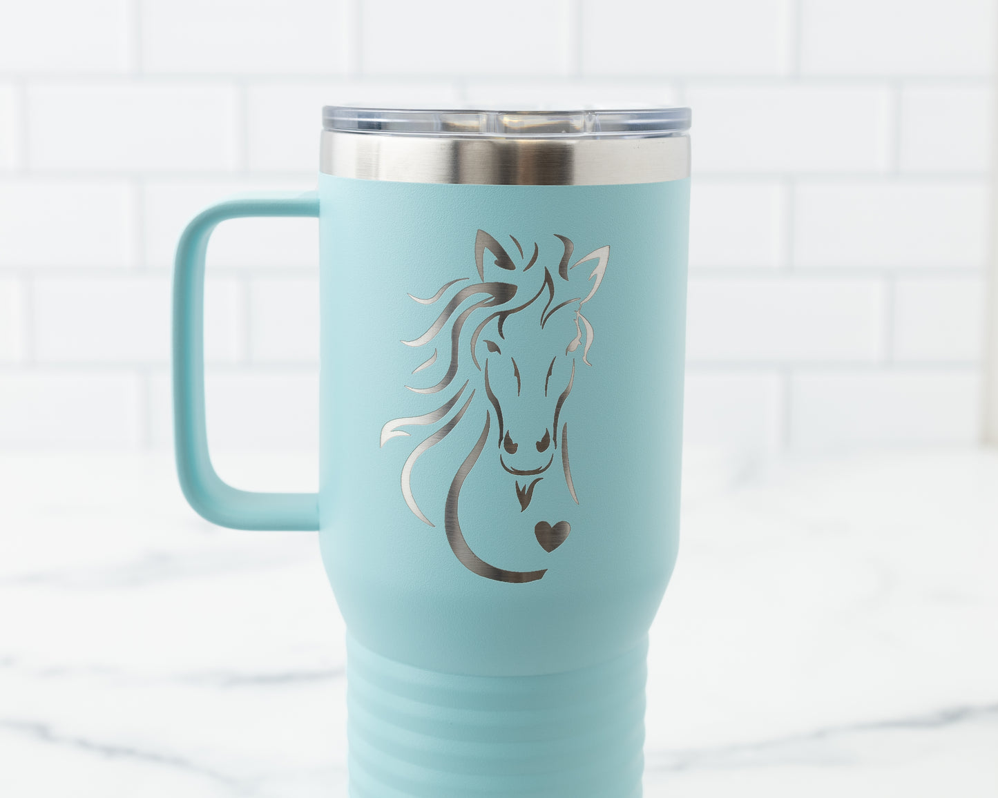 20oz Tumbler with Handle – Laser Engraved Horse Design for Equestrians