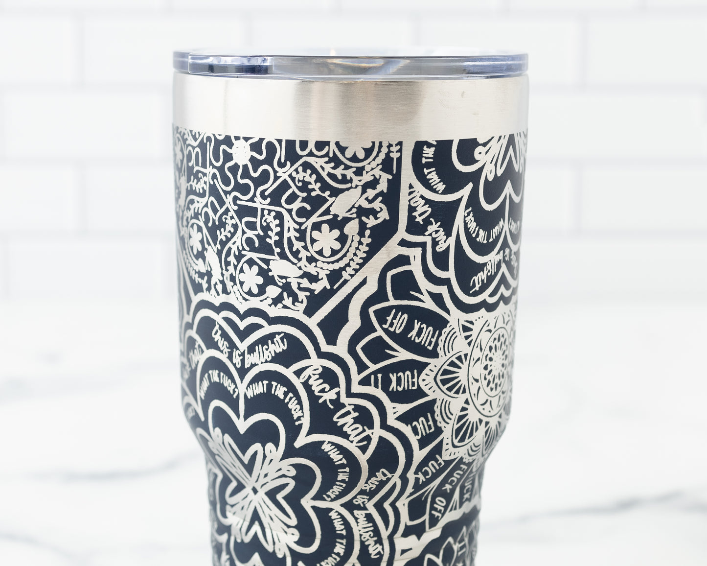 30oz Hidden Swear Word Mandala Tumbler | Funny Laser Engraved Travel Mug with F*ck Design