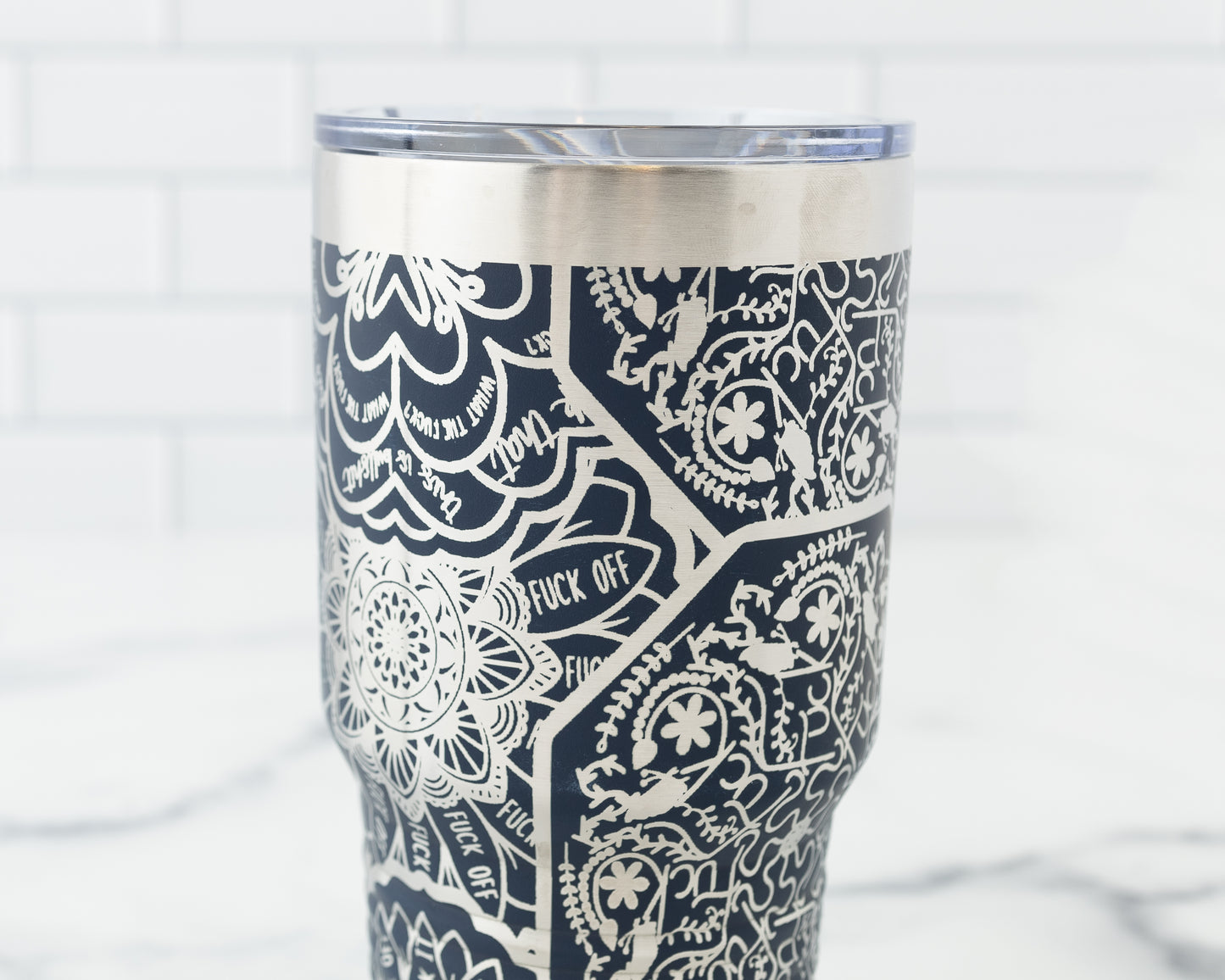 30oz Hidden Swear Word Mandala Tumbler | Funny Laser Engraved Travel Mug with F*ck Design