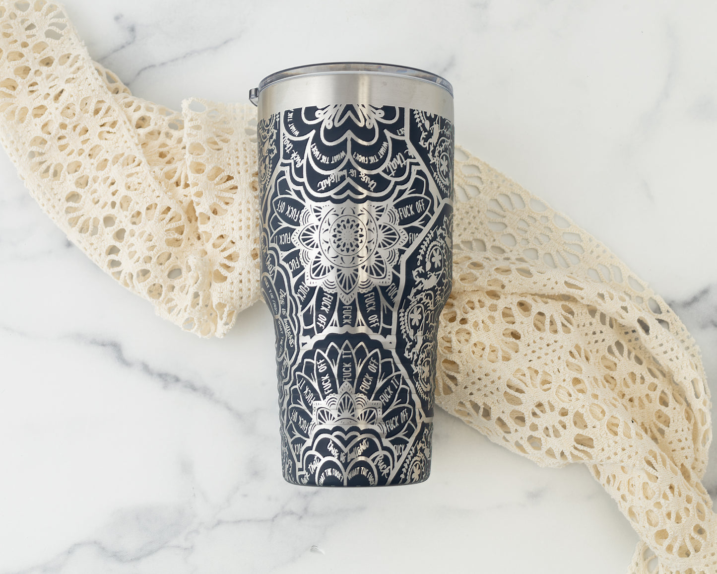 30oz Hidden Swear Word Mandala Tumbler | Funny Laser Engraved Travel Mug with F*ck Design