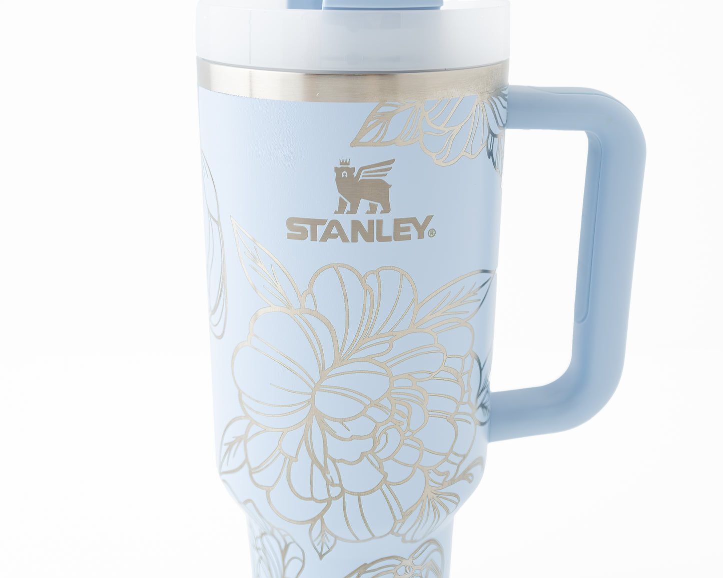 40oz Stanley Tumbler Laser Engraved with Peony Flower Wrap