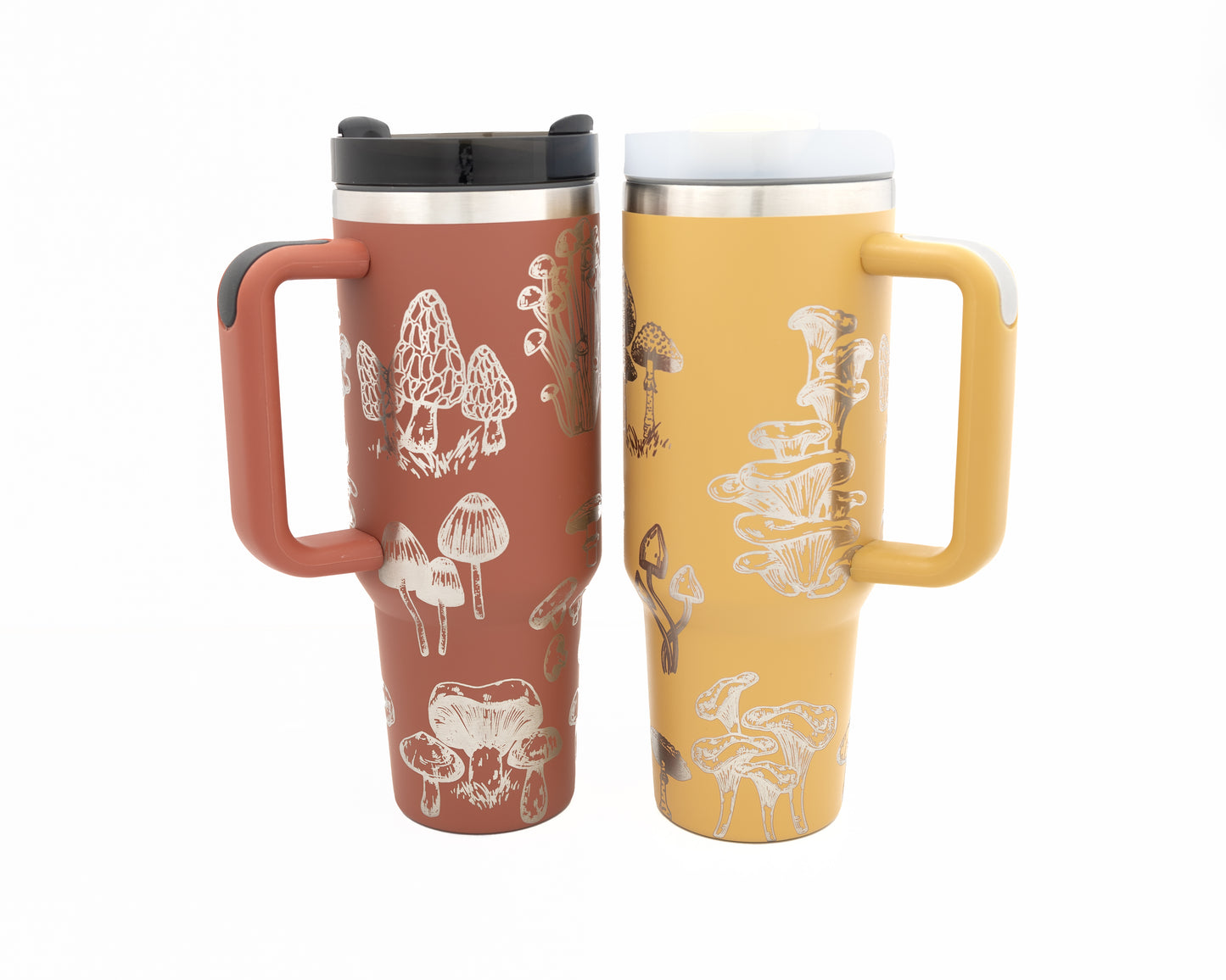 40oz Tumbler with Handle Laser Engraved with Mushroom Design