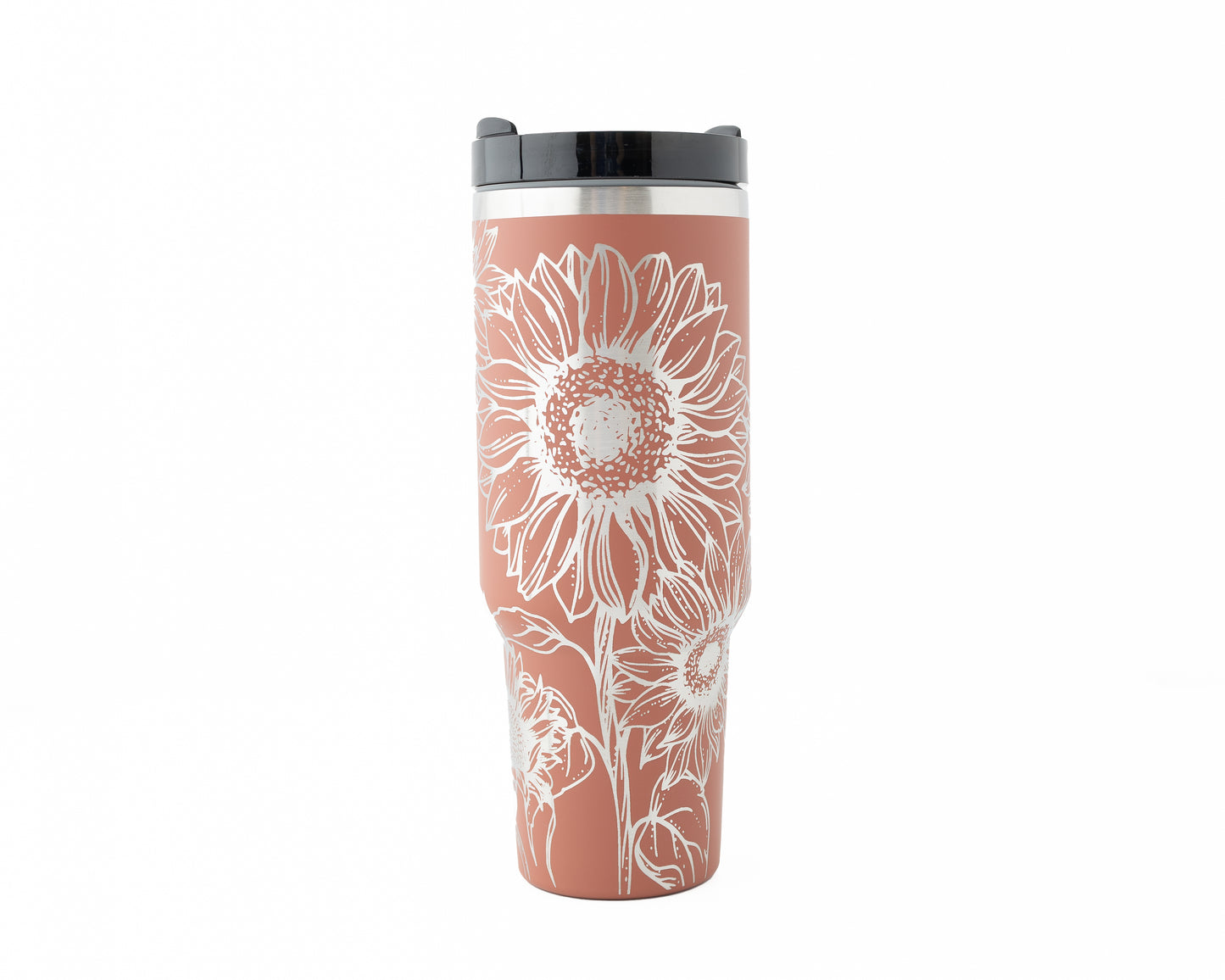 40oz Tumbler with Handle Laser Engraved with Sunflower design