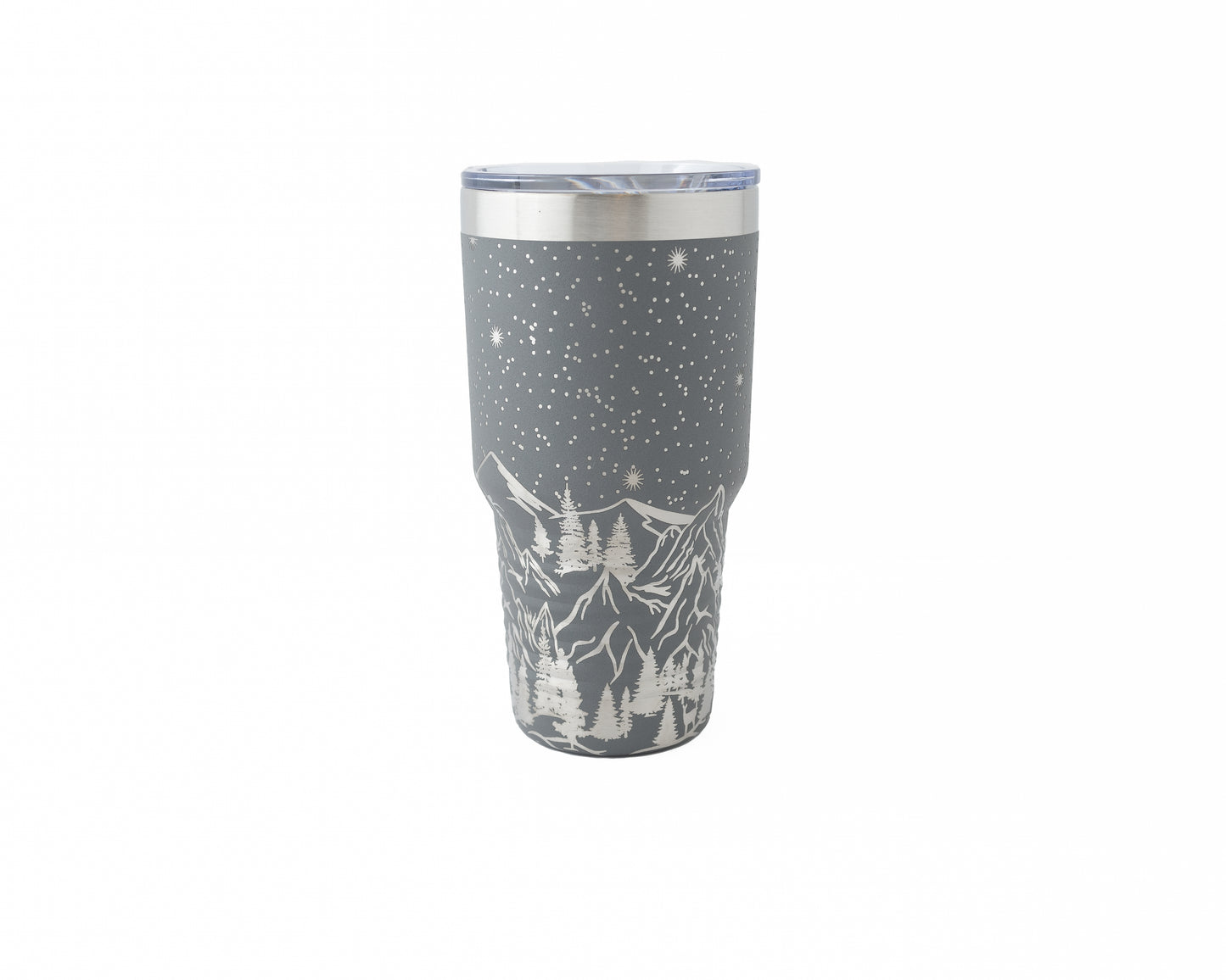 30oz Tumbler Engraved with Mountains, Trees & Stars | Travel Mug for Outdoor Lovers