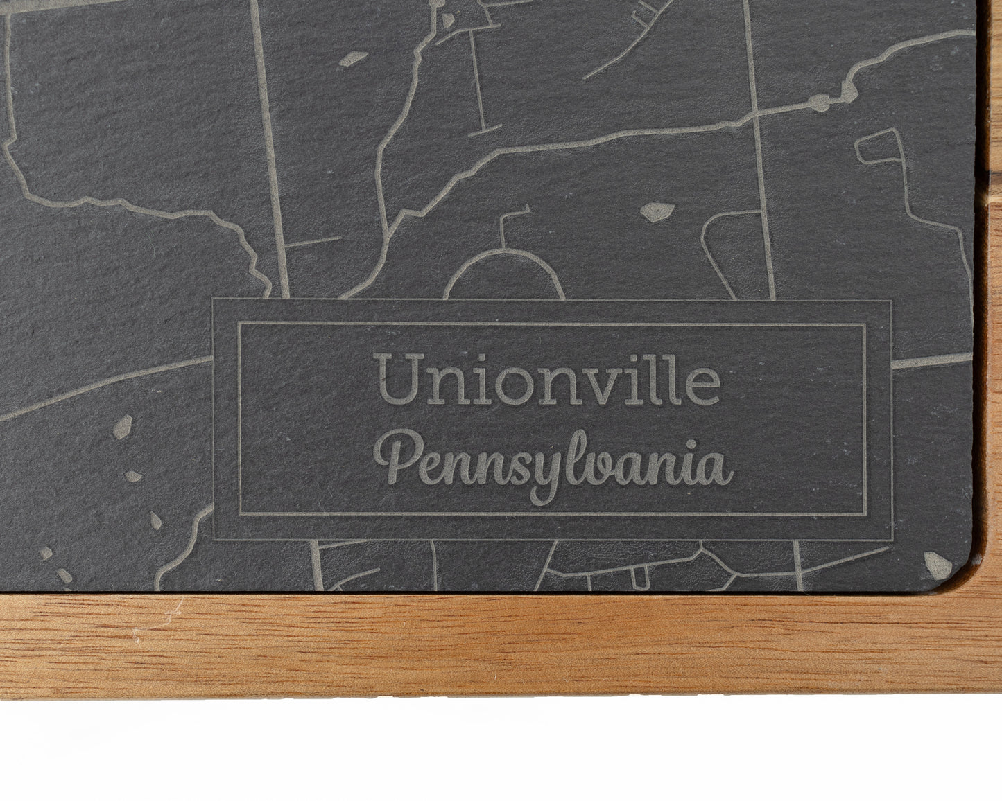 Custom Map Slate & Acacia Wood Serving Board – Personalized City, Lake, or Landmark Engraving