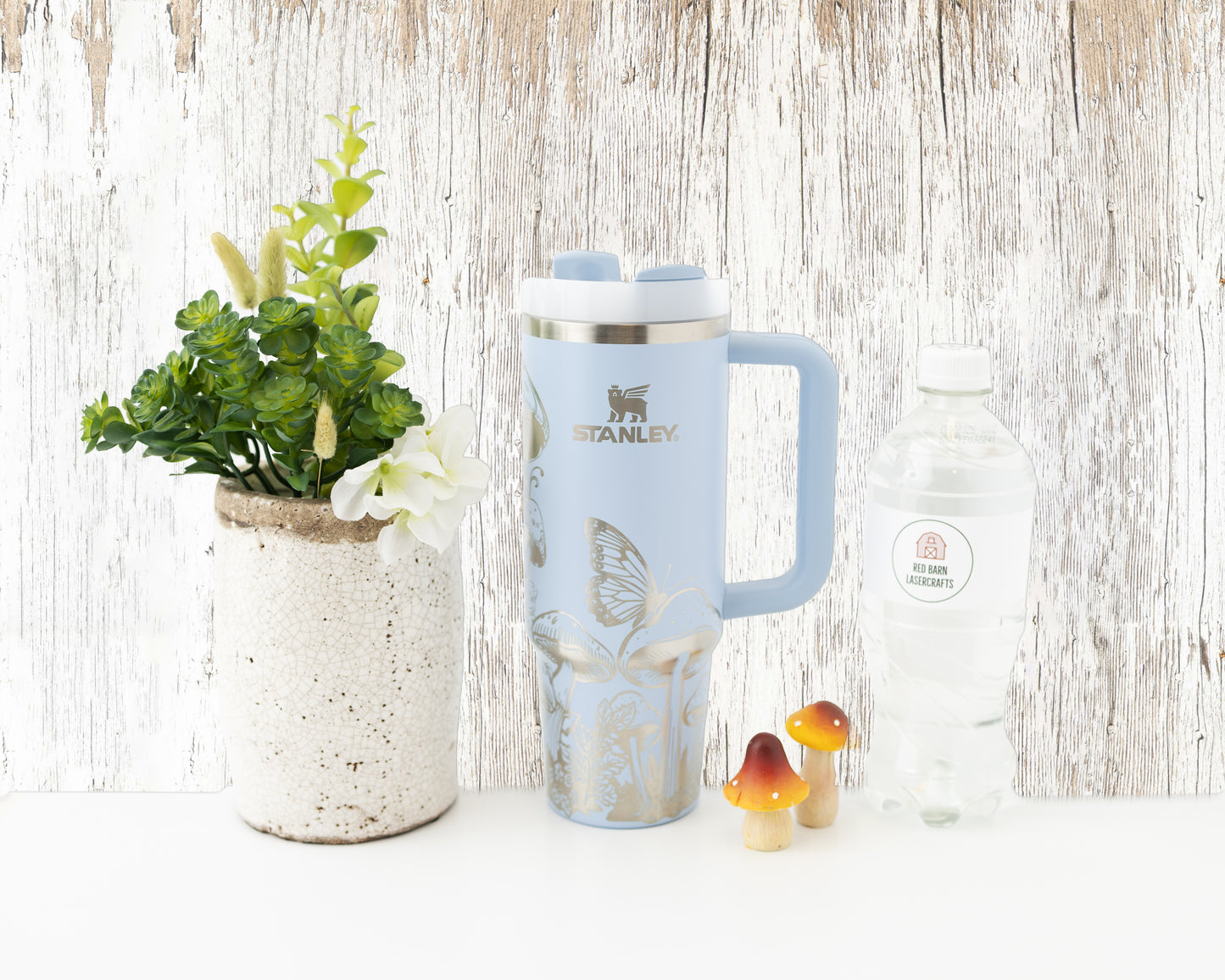 30oz Stanley Tumbler – Engraved with Mushrooms & Butterflies | Nature-Inspired Gift for Gardeners