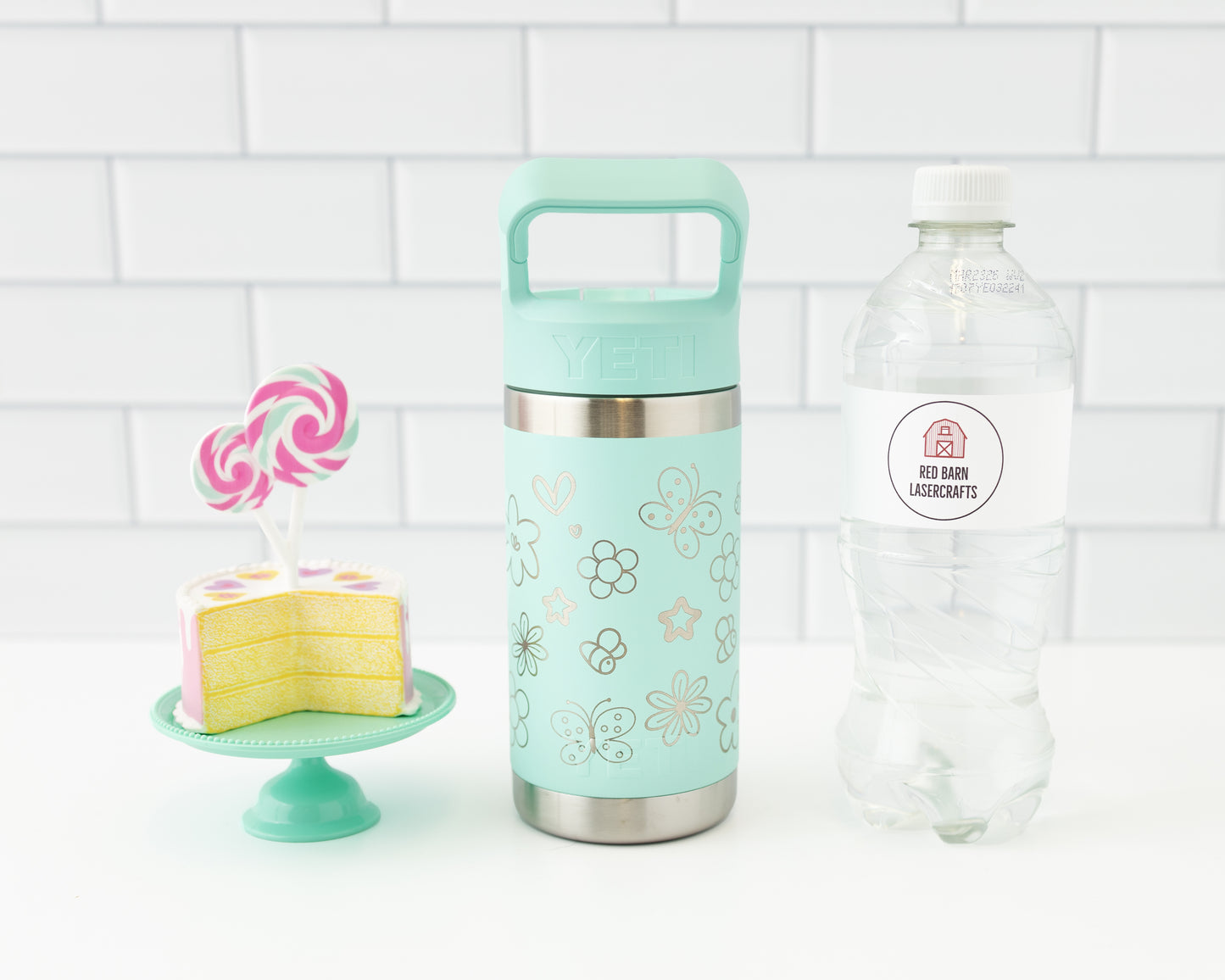 Custom Yeti Rambler Jr. 12oz Kids Water Bottle Laser engraved with Flowers & Butterflies Wrap and Personalized Name