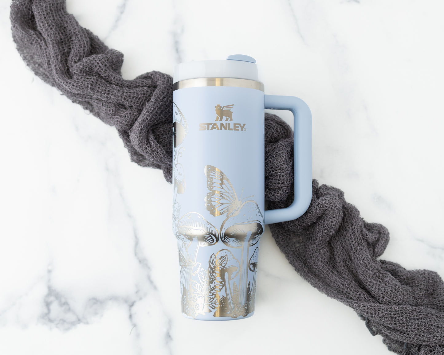 30oz Stanley Tumbler – Engraved with Mushrooms & Butterflies | Nature-Inspired Gift for Gardeners