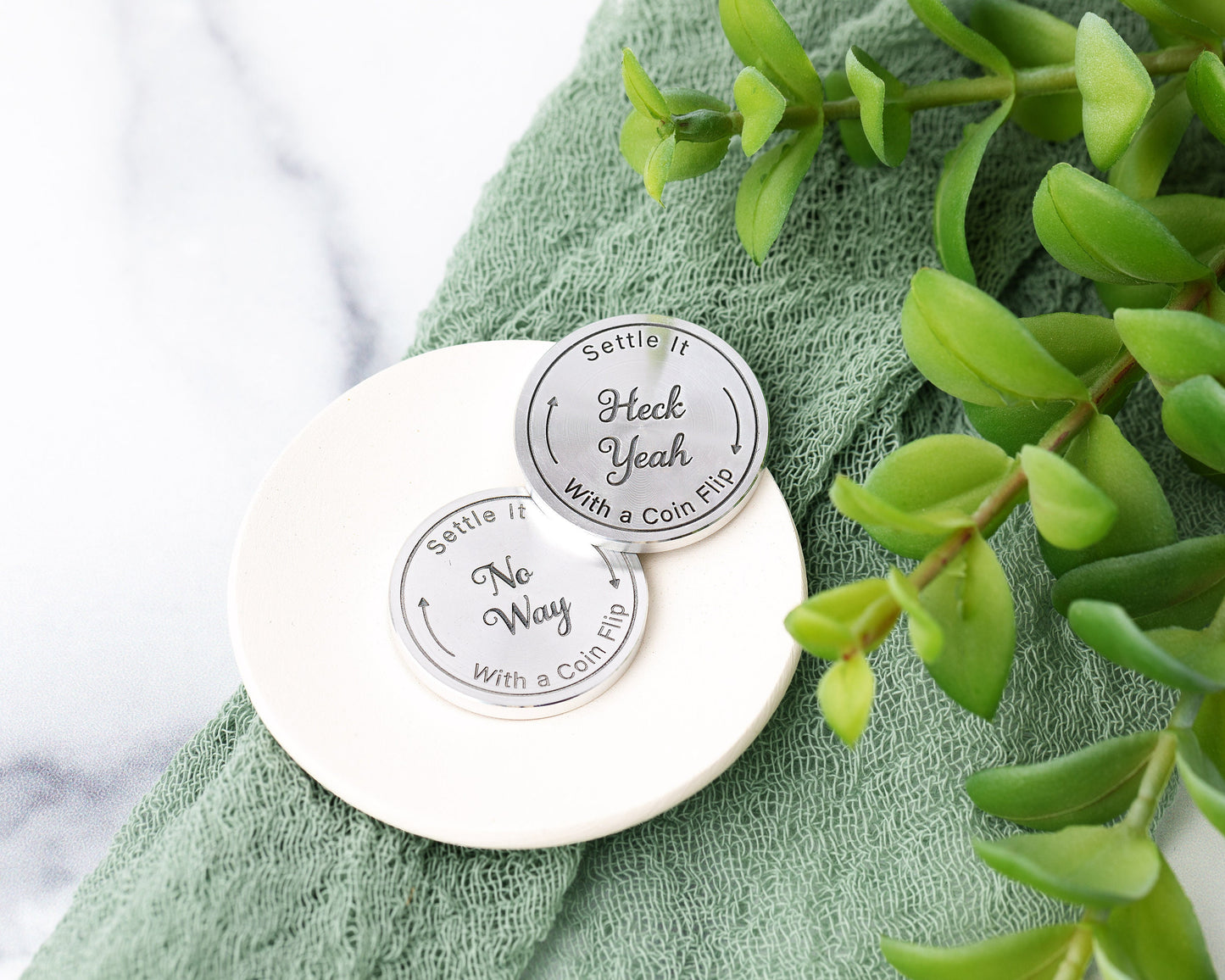 Heck Yeah / No Way Flip Coin – Engraved Aluminum Decision Maker