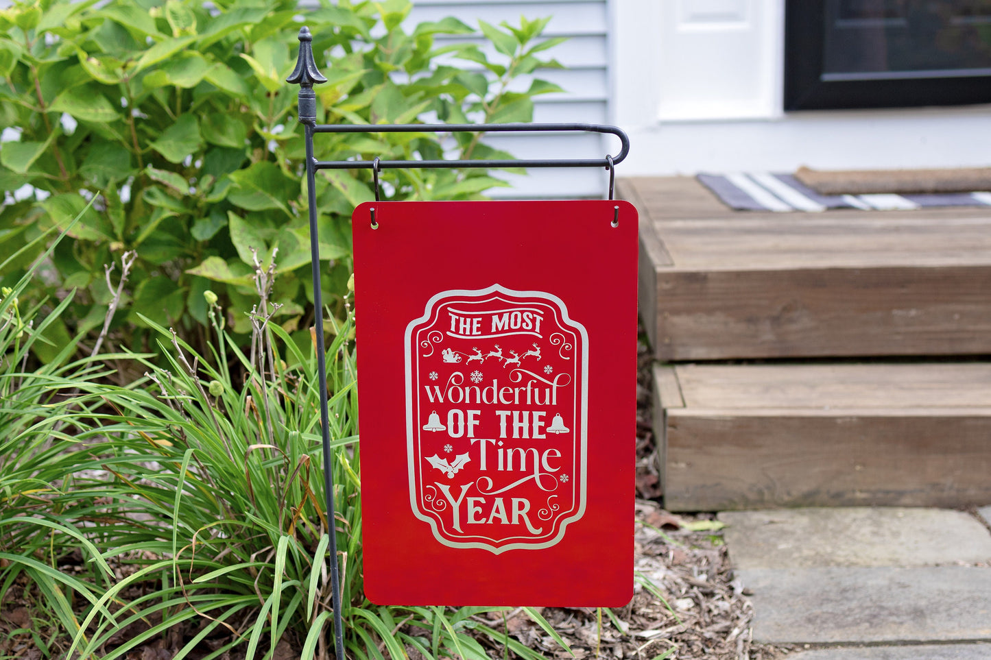 Christmas Metal Garden Sign – Engraved with "Most Wonderful Time of the Year"