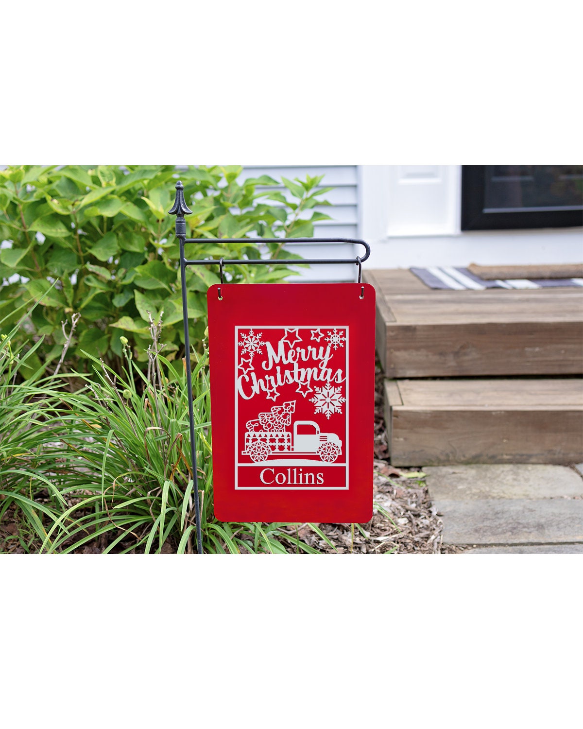 Personalized Metal Christmas Garden Sign – "Merry Christmas" with Farm Truck Design