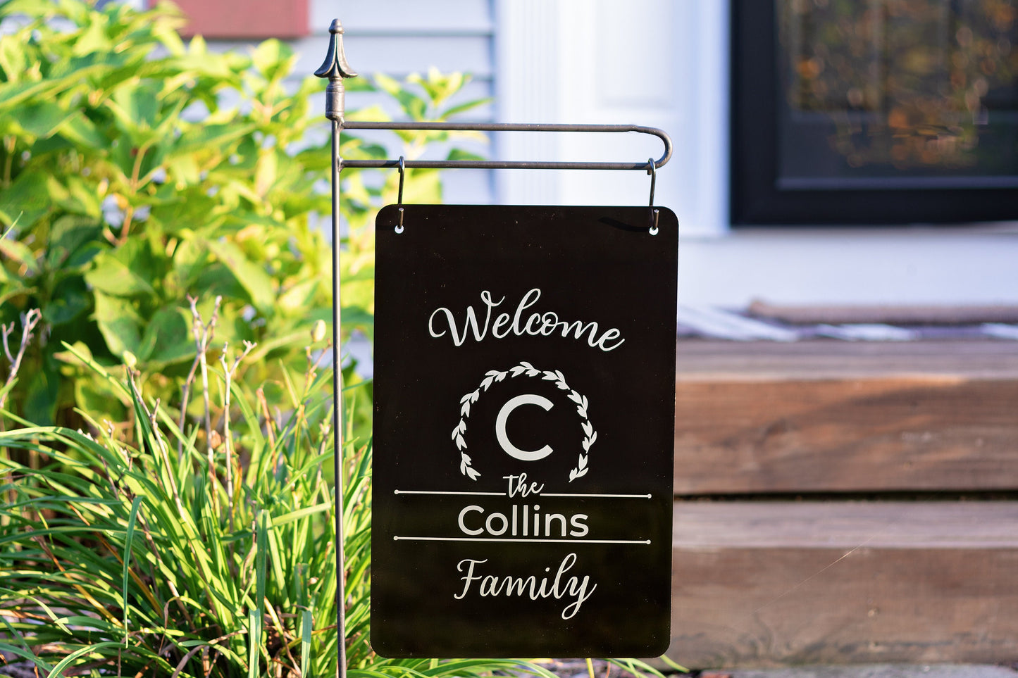 Personalized Metal Garden Sign – Family Monogram "Welcome" Yard Flag