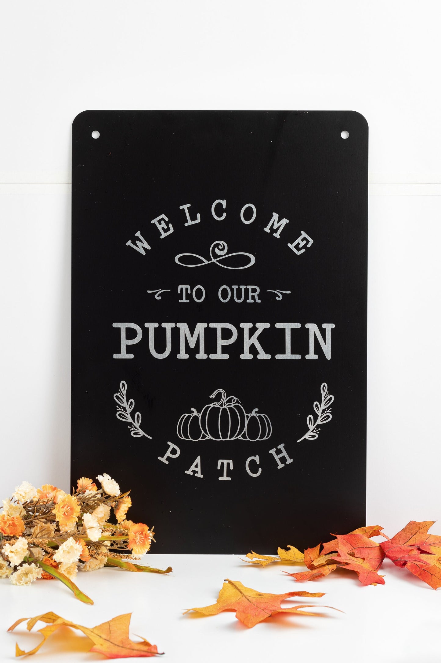 Metal Garden Flag – "Welcome to Our Pumpkin Patch" Engraved Fall Yard Sign