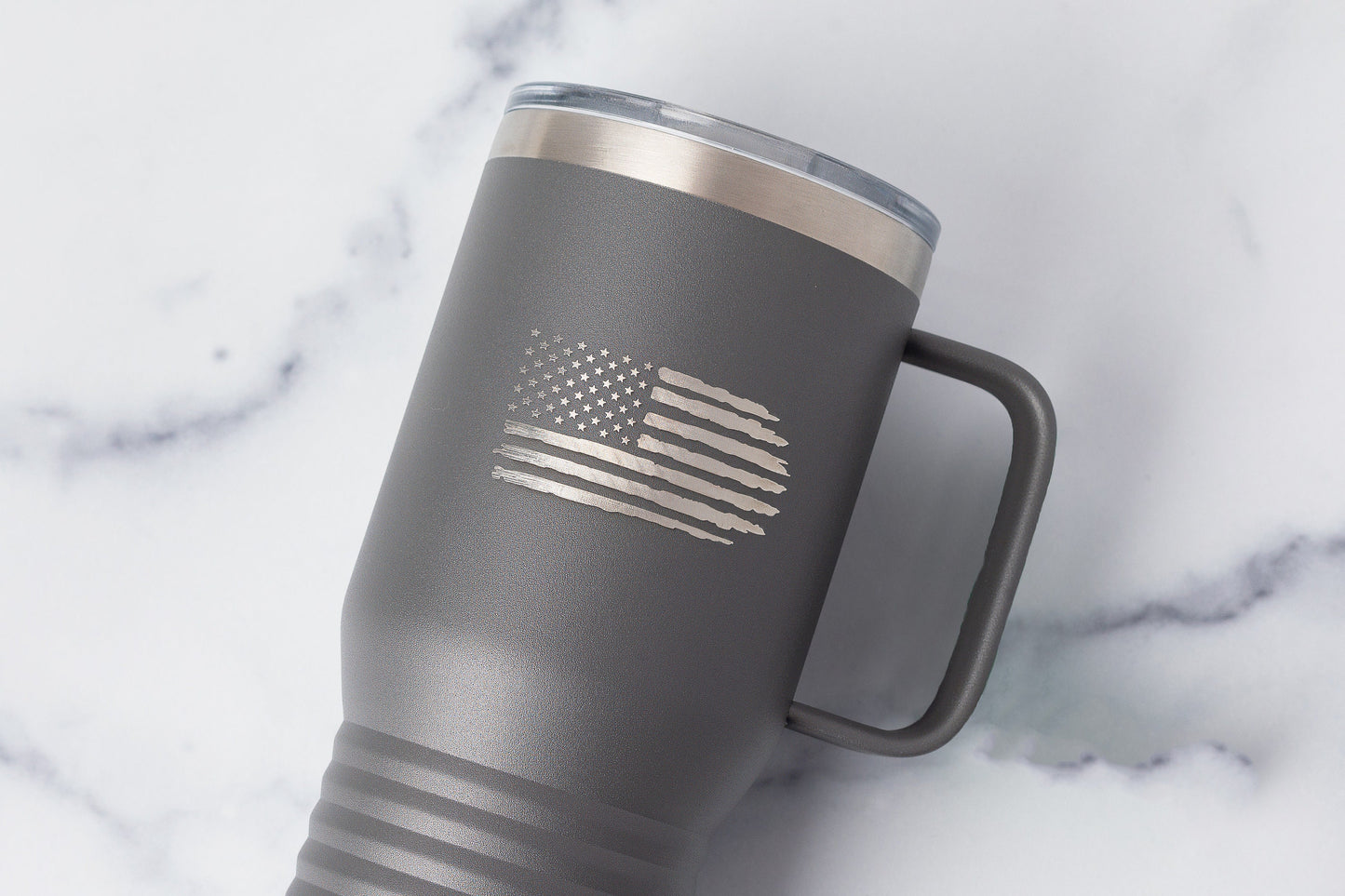20oz Travel Mug with Handle – Laser Engraved American Flag