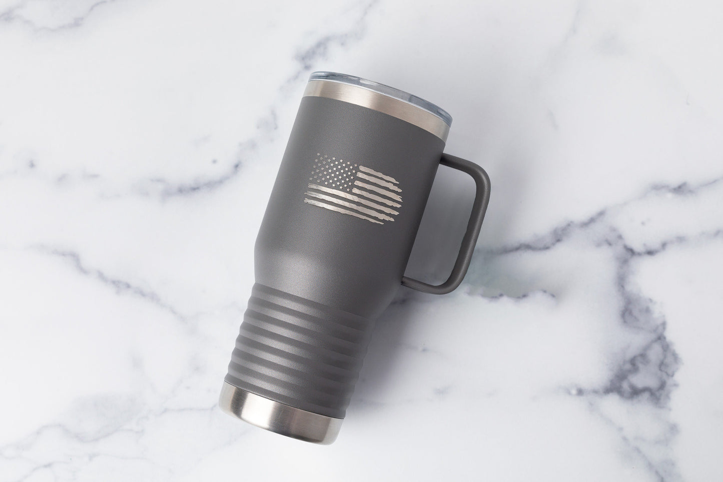 20oz Travel Mug with Handle – Laser Engraved American Flag