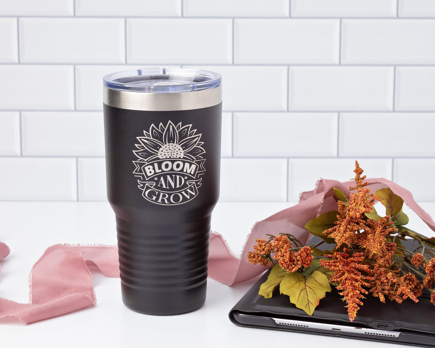 30oz Tumbler Engraved with Bloom and Grow | Polar Camel Travel Mug for Gardeners & Flower Lovers