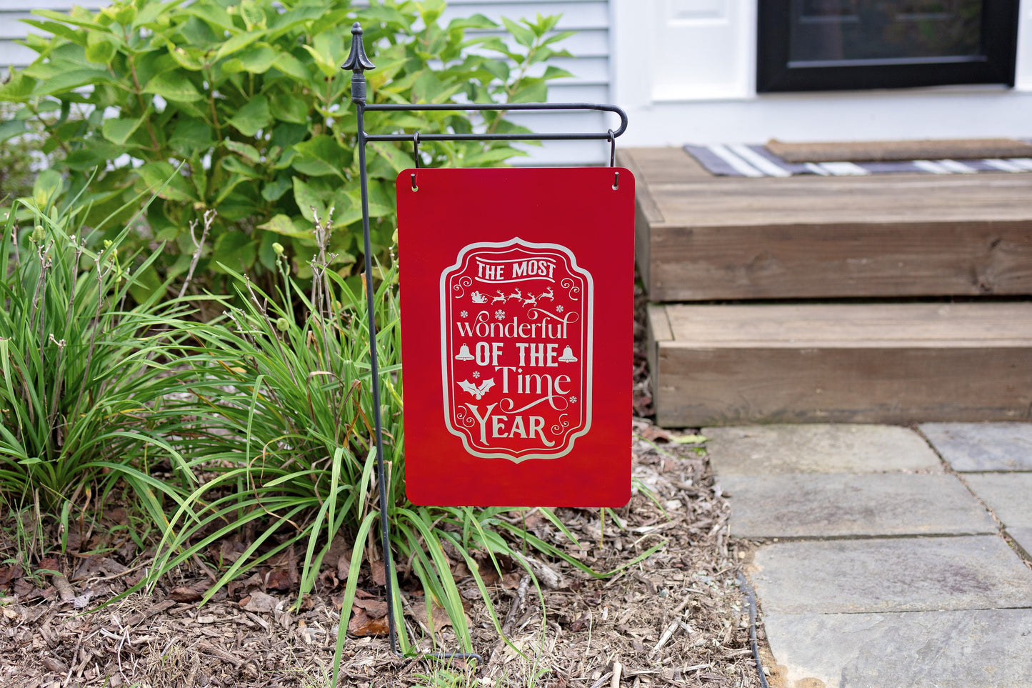 Christmas Metal Garden Sign – Engraved with "Most Wonderful Time of the Year"