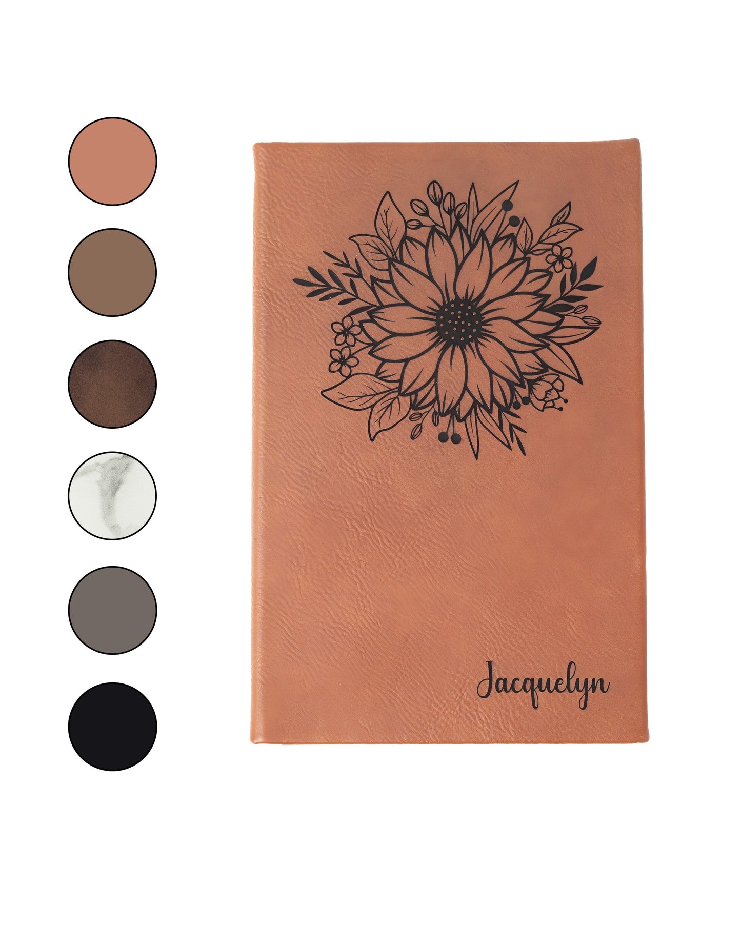 Engraved Sunflower Notebook – Personalized Leatherette Journal