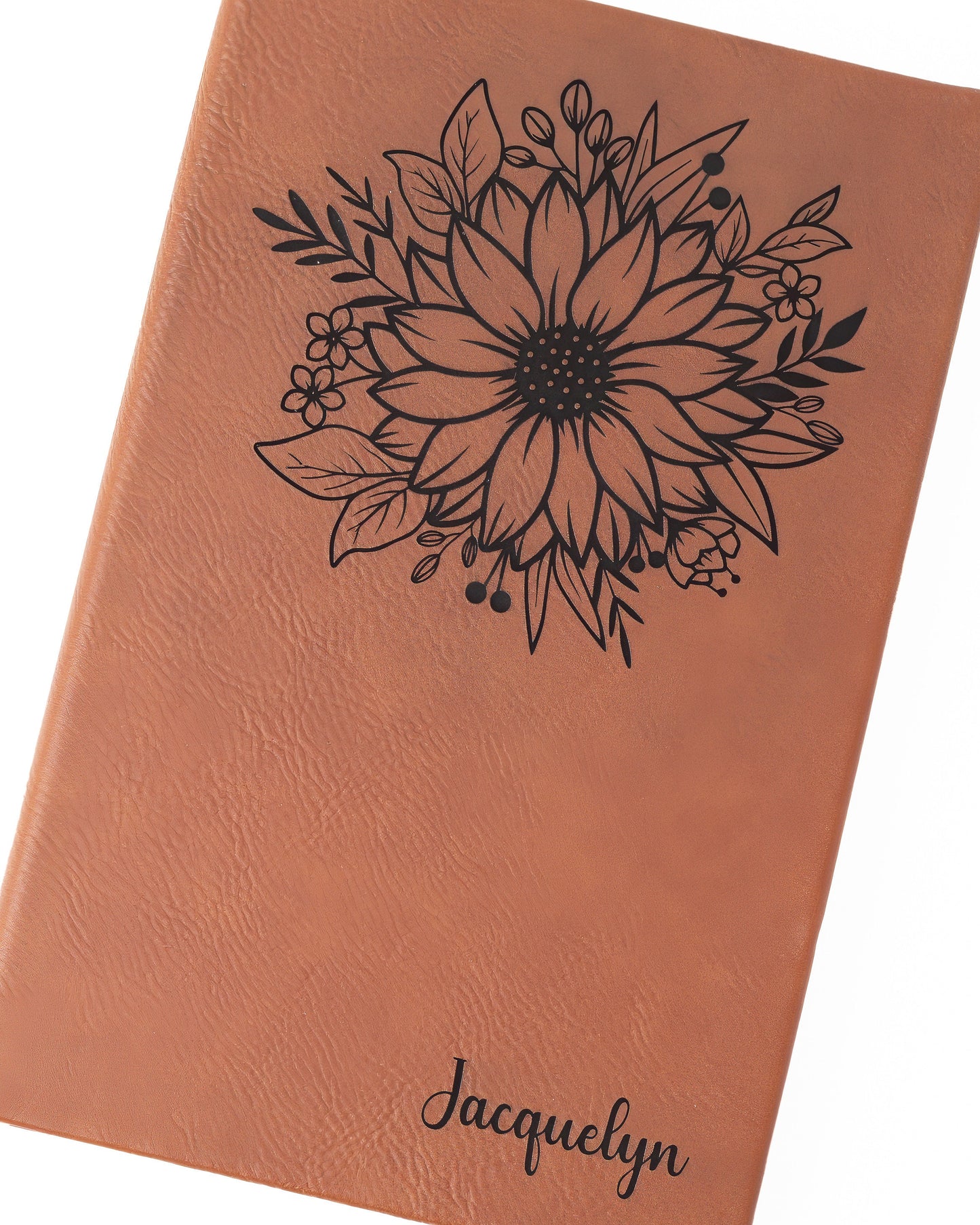 Engraved Sunflower Notebook – Personalized Leatherette Journal