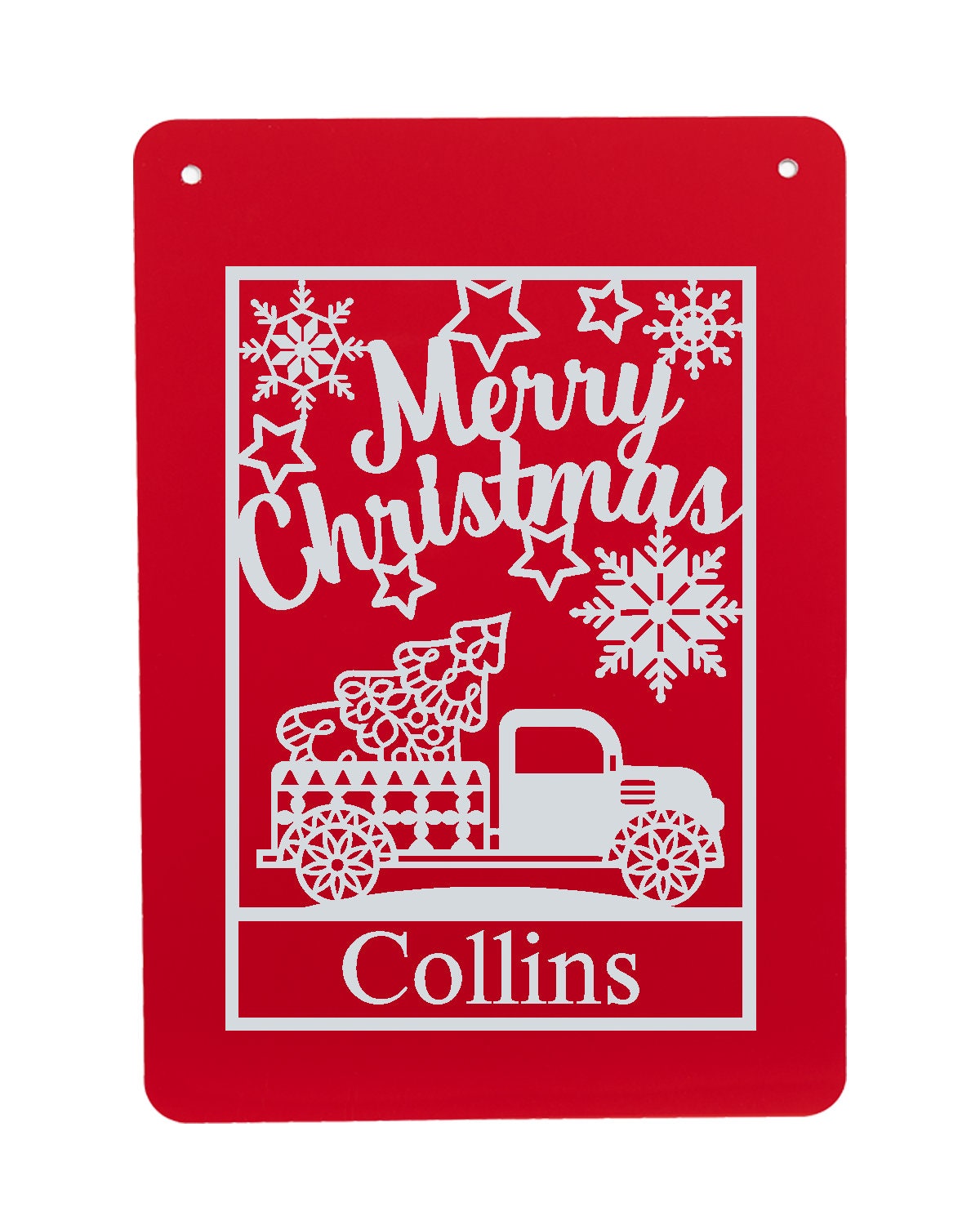 Personalized Metal Christmas Garden Sign – "Merry Christmas" with Farm Truck Design