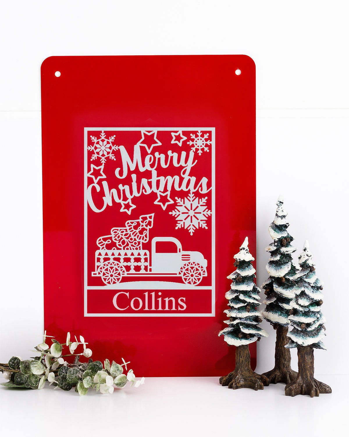 Personalized Metal Christmas Garden Sign – "Merry Christmas" with Farm Truck Design
