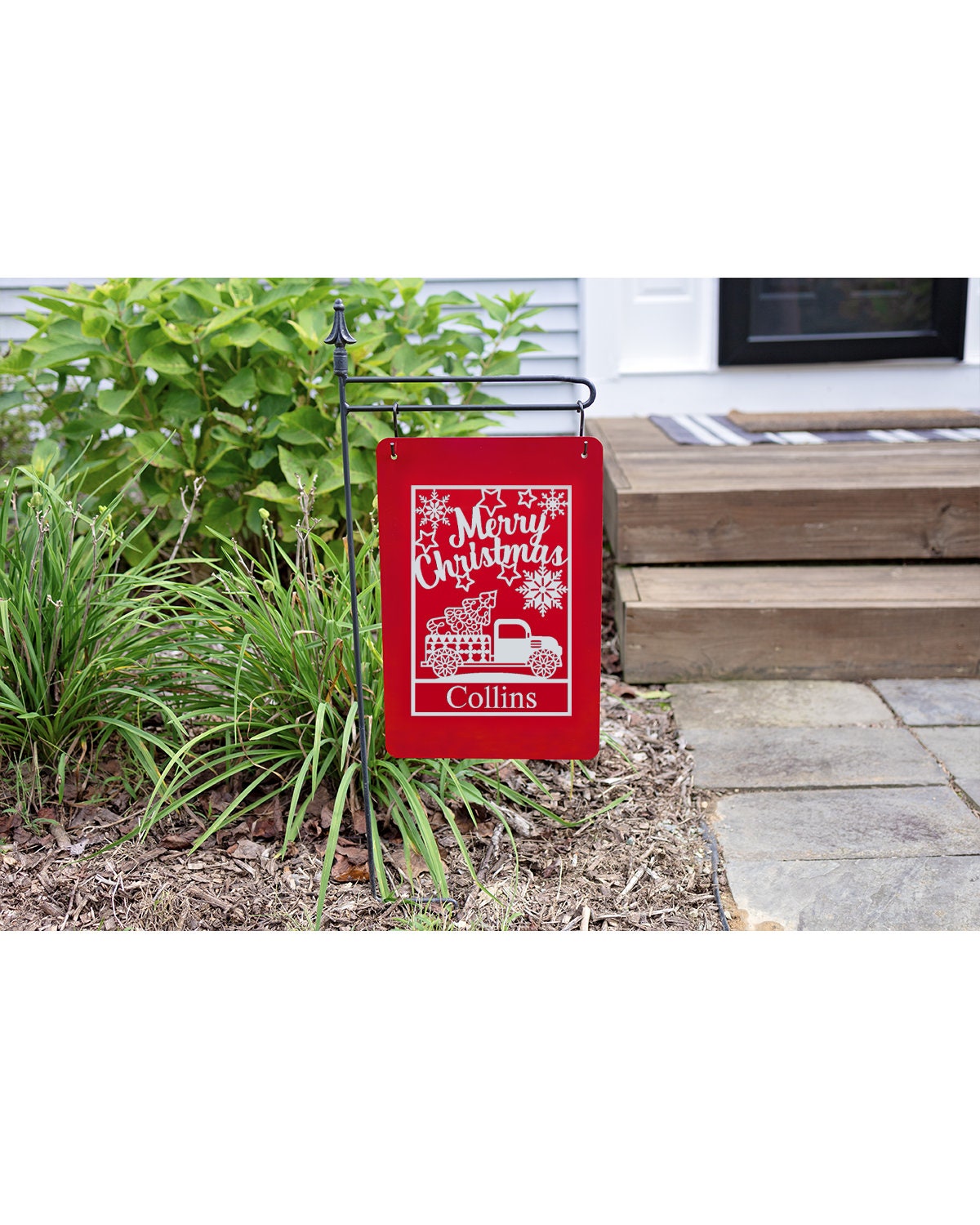 Personalized Metal Christmas Garden Sign – "Merry Christmas" with Farm Truck Design