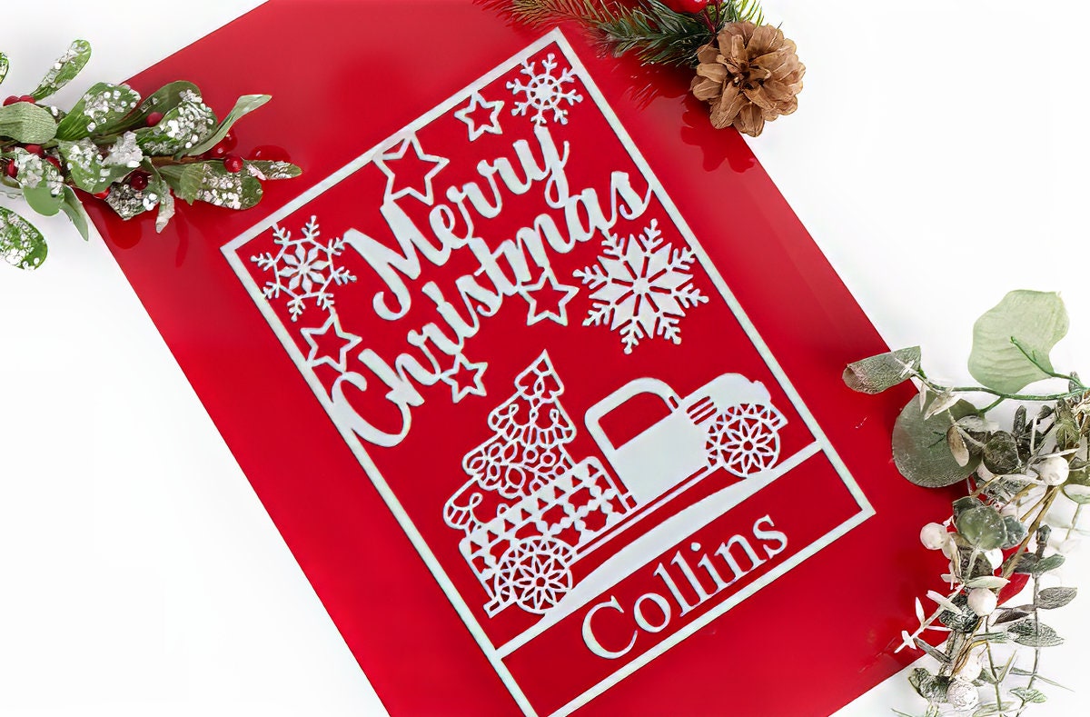 Personalized Metal Christmas Garden Sign – "Merry Christmas" with Farm Truck Design