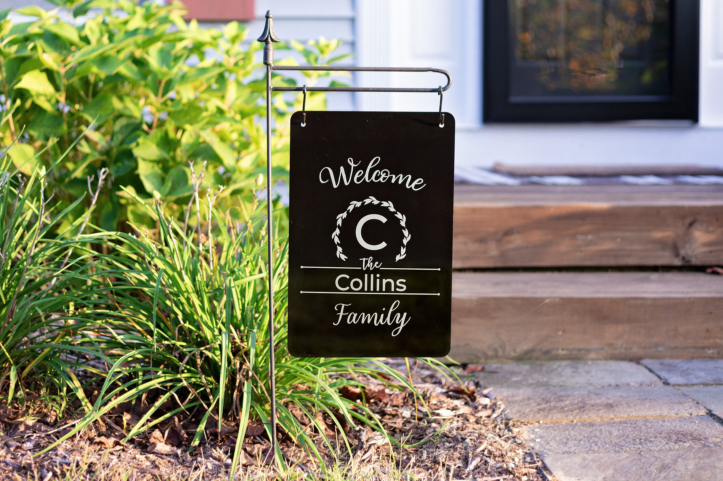 Personalized Metal Garden Sign – Family Monogram "Welcome" Yard Flag