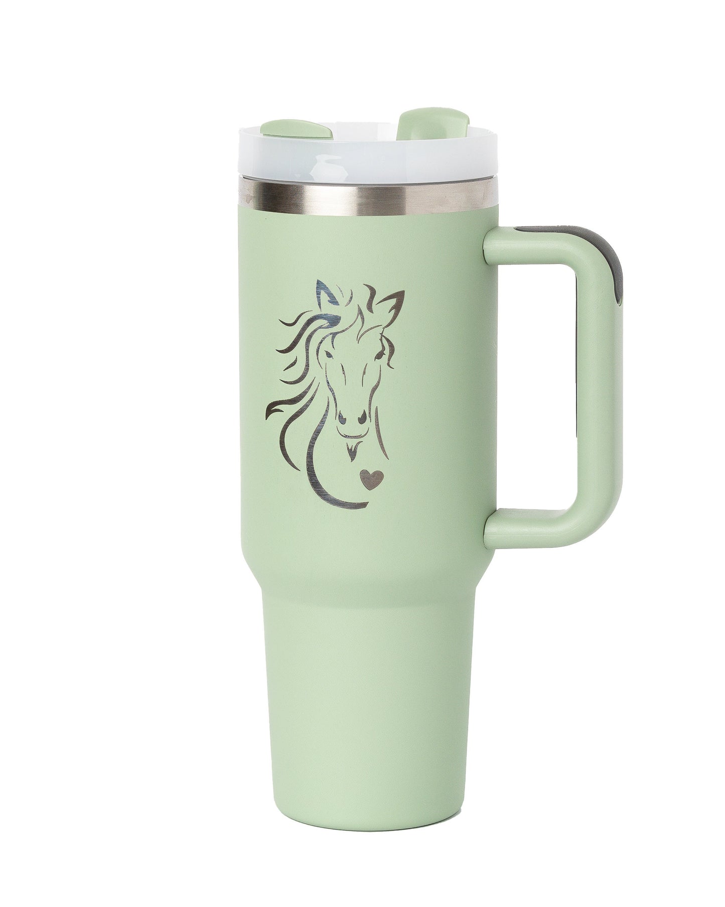 40oz Tumbler with Handle Laser Engraved with Horse and Heart Design