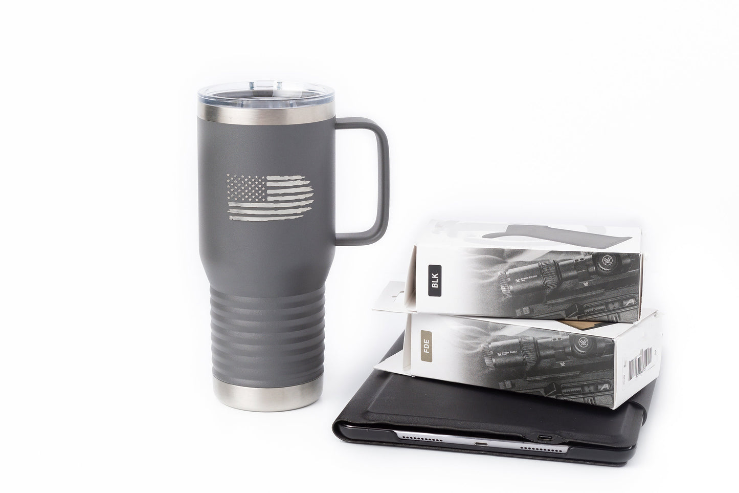 20oz Travel Mug with Handle – Laser Engraved American Flag
