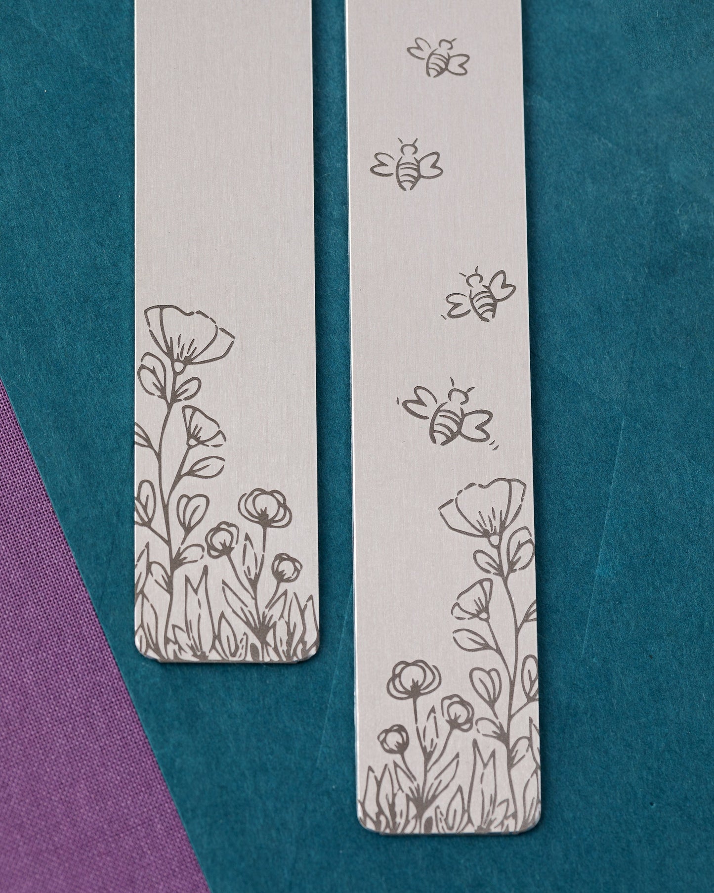 Engraved Flower Bookmark with Monogram, Wildflowers & Bees